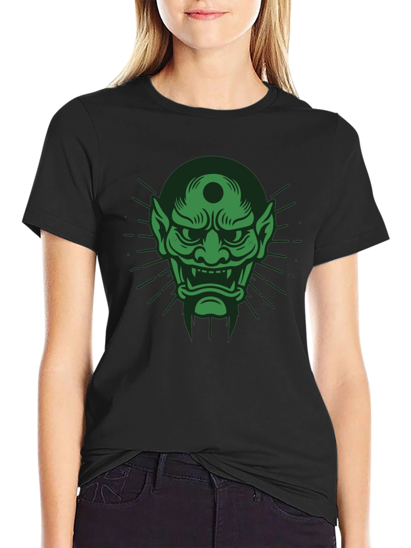 Green Oni Mask Graphic T-Shirt