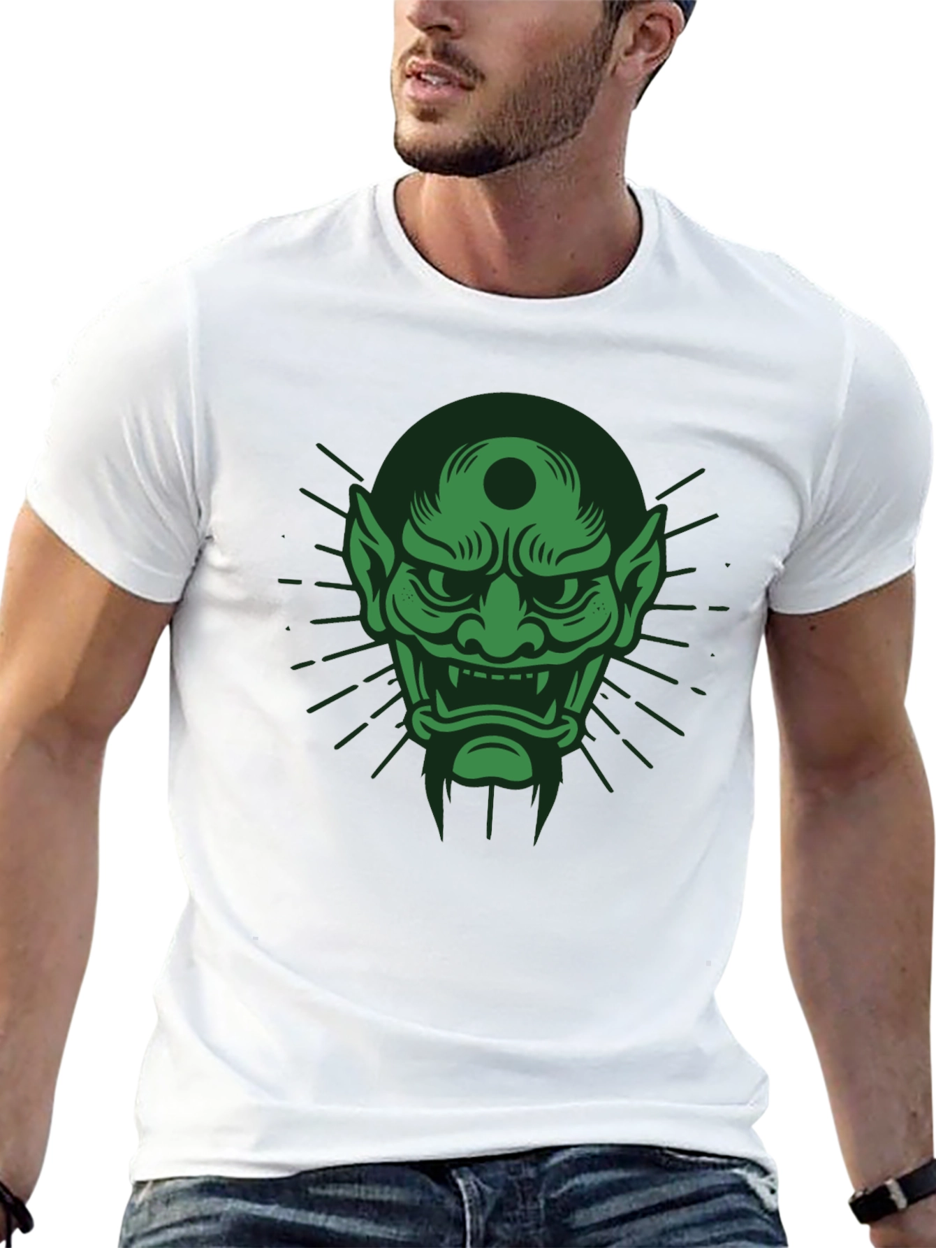 Green Oni Mask Graphic T-Shirt