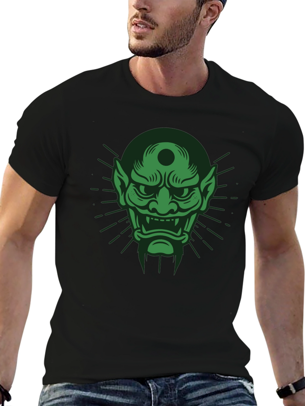 Green Oni Mask Graphic T-Shirt