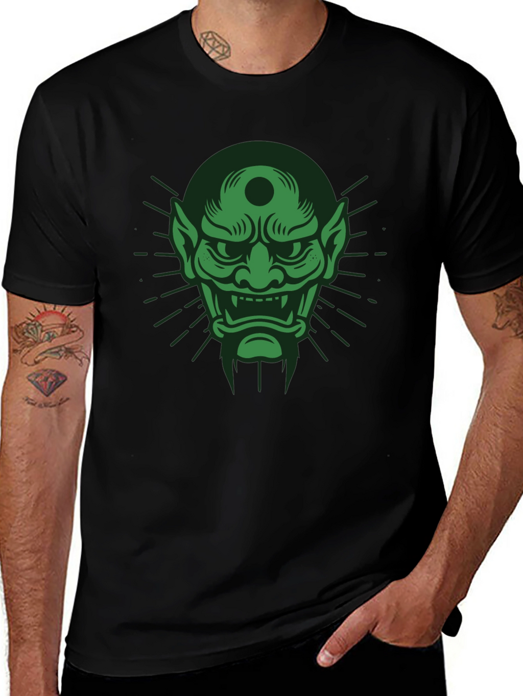 Green Oni Mask Graphic T-Shirt