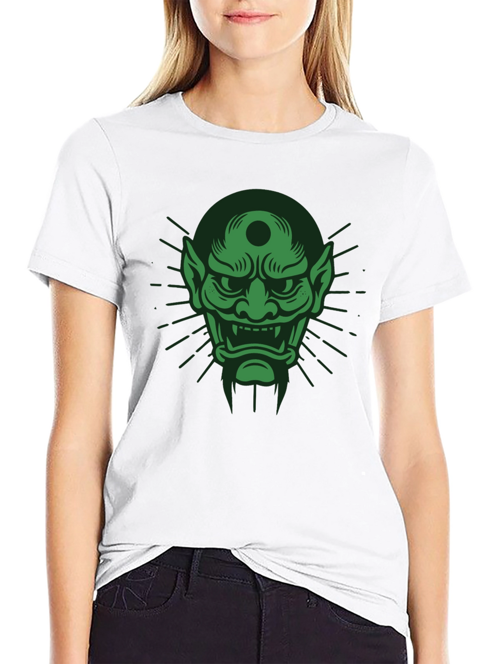 Green Oni Mask Graphic T-Shirt