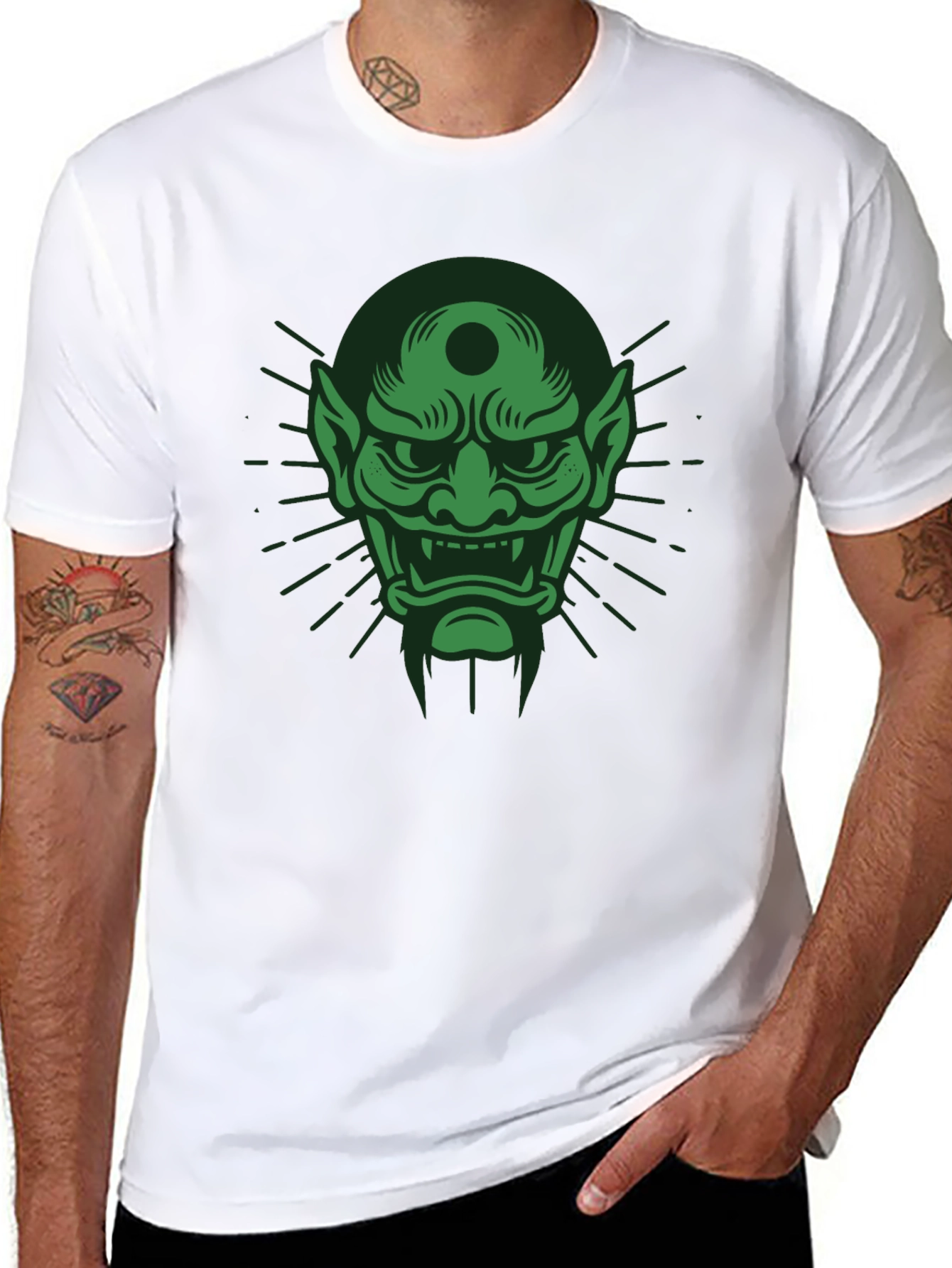 Green Oni Mask Graphic T-Shirt