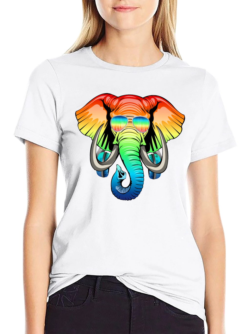 Cool Elephant Graphic Tee - Rainbow Design