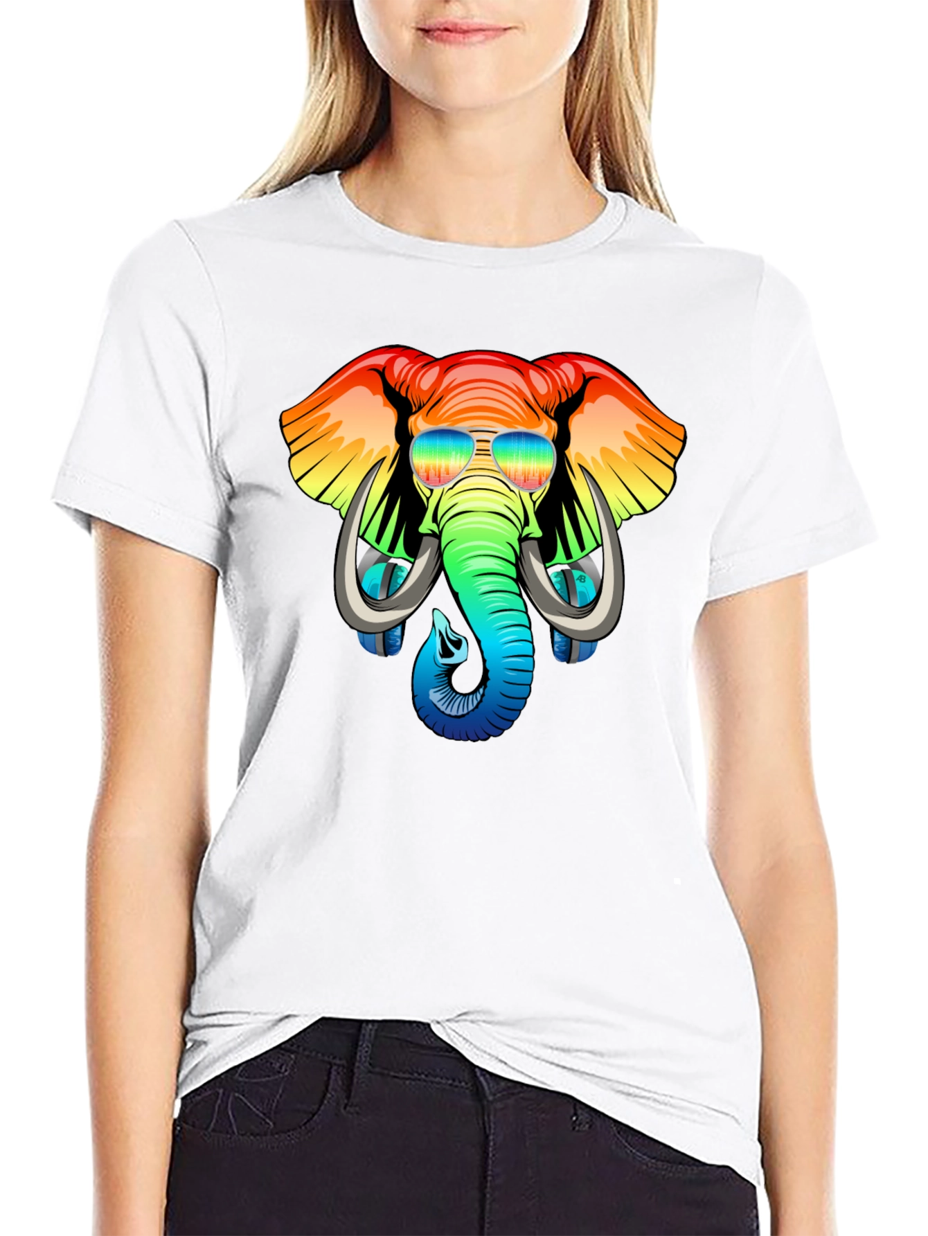 Cool Elephant Graphic Tee - Rainbow Design
