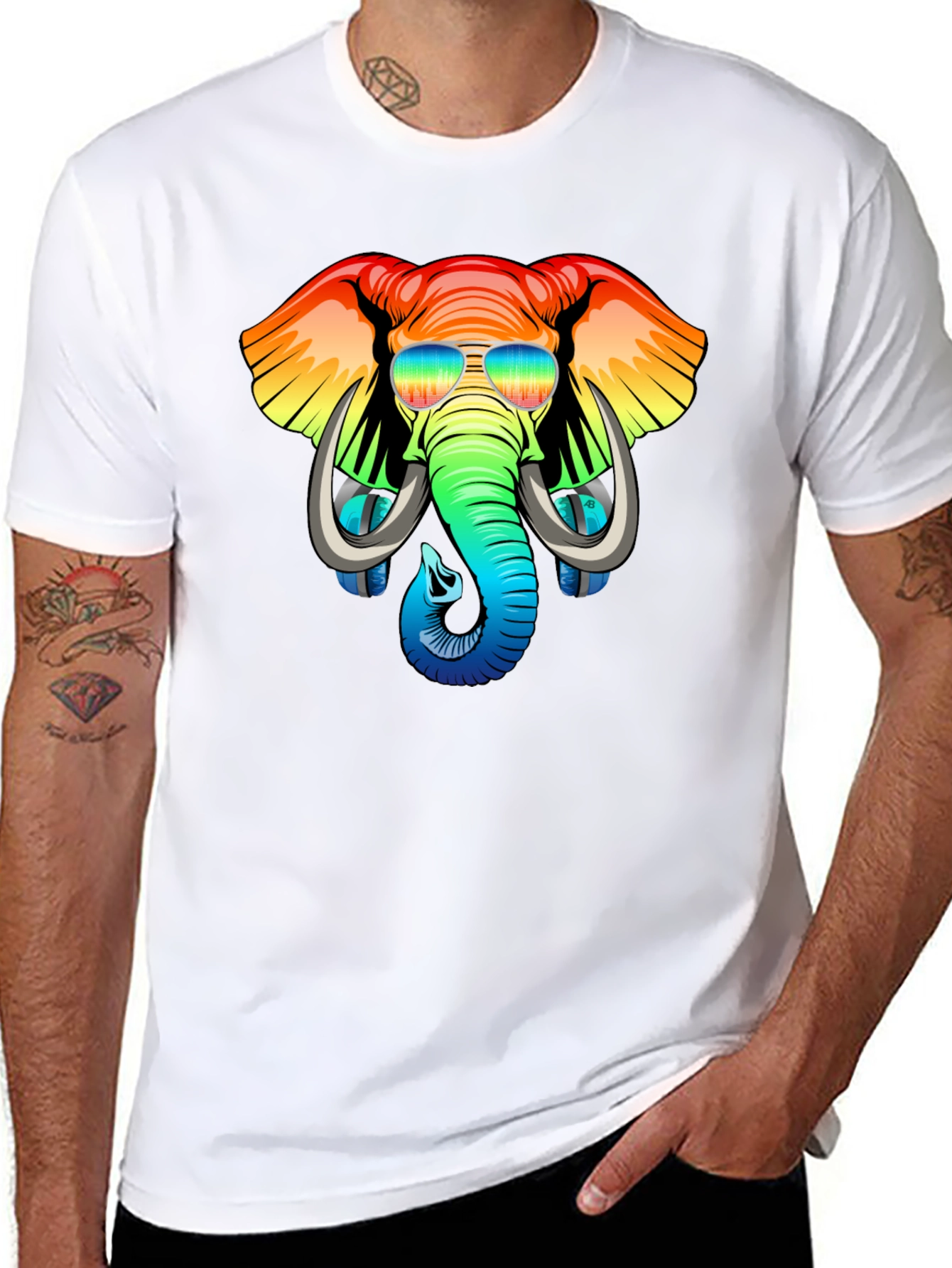 Cool Elephant Graphic Tee - Rainbow Design