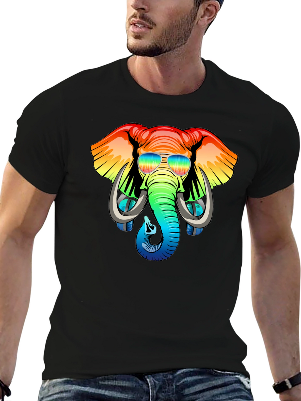 Cool Elephant Graphic Tee - Rainbow Design