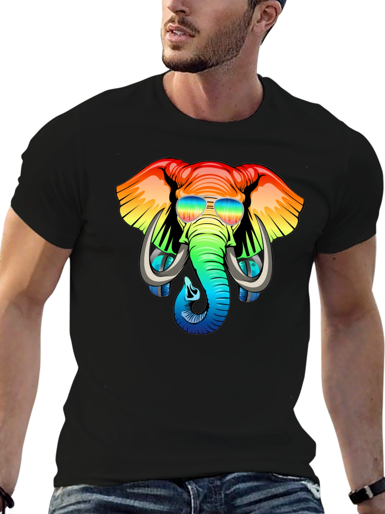 Cool Elephant Graphic Tee - Rainbow Design
