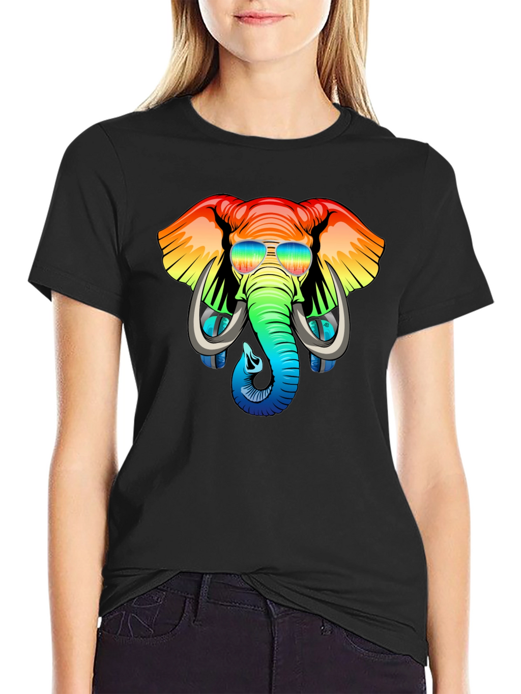 Cool Elephant Graphic Tee - Rainbow Design