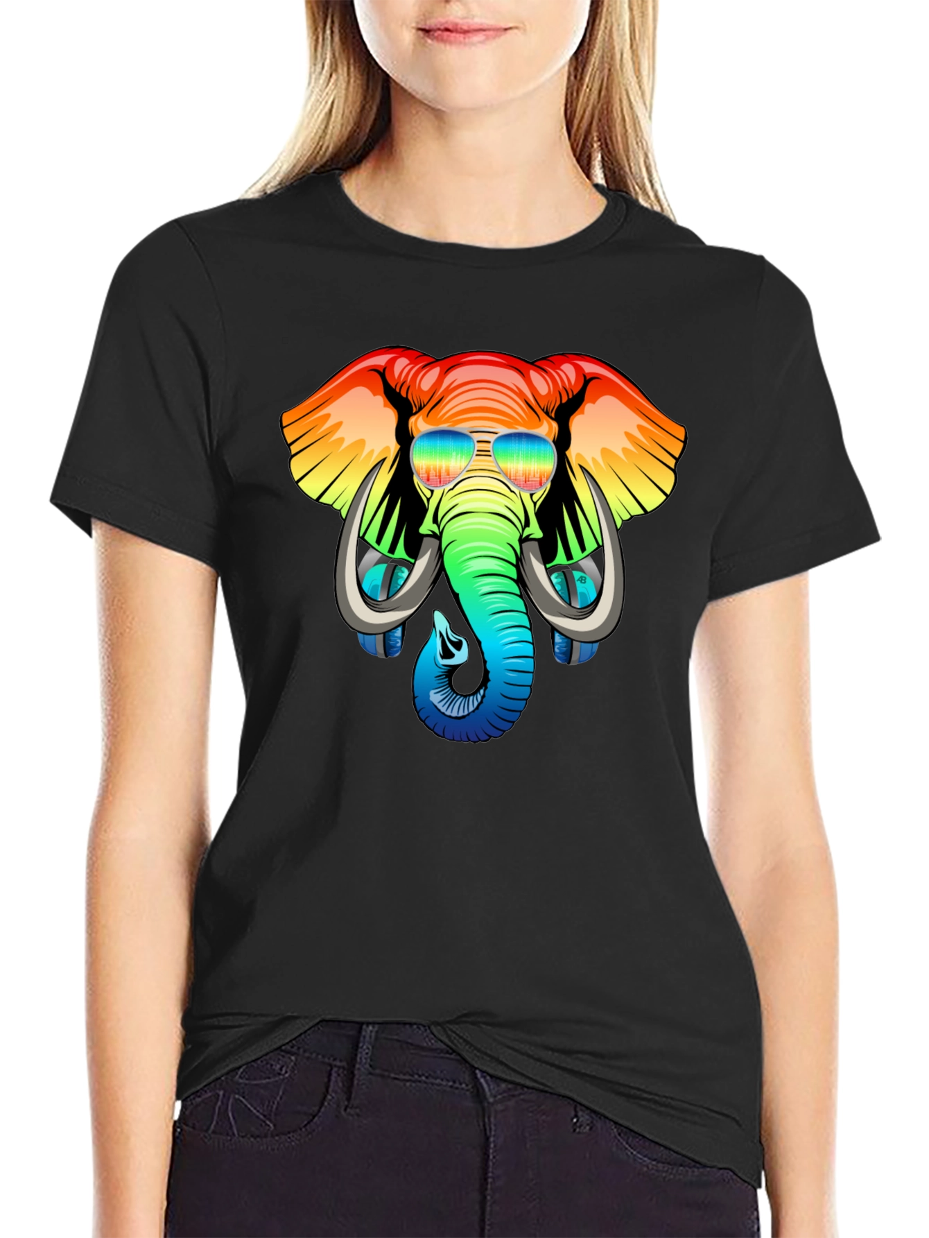 Cool Elephant Graphic Tee - Rainbow Design