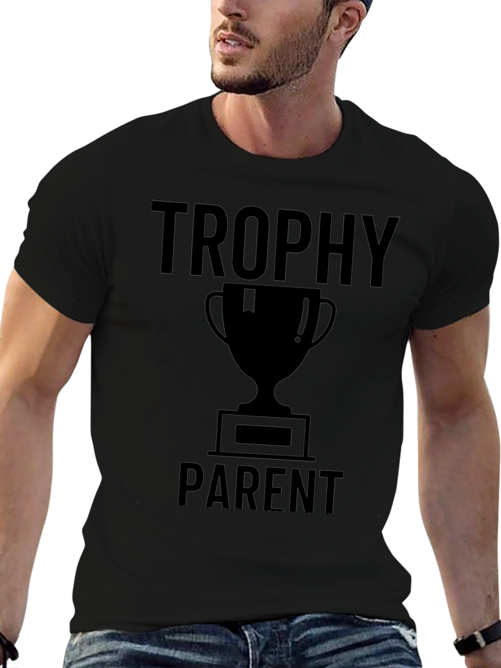 Trophy Parent Graphic T-Shirt - Black Crew Neck Tee