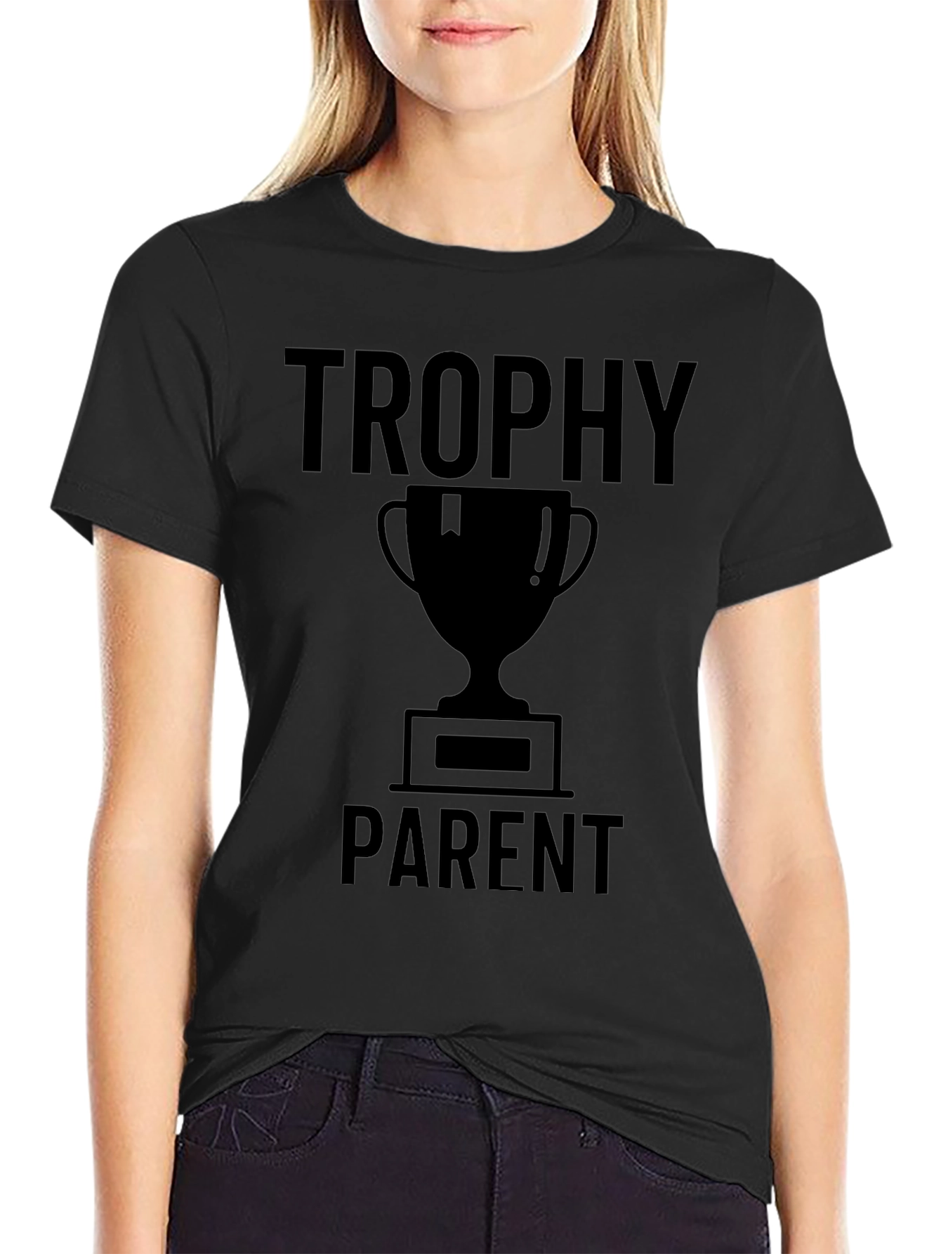 Trophy Parent Graphic T-Shirt - Black Crew Neck Tee