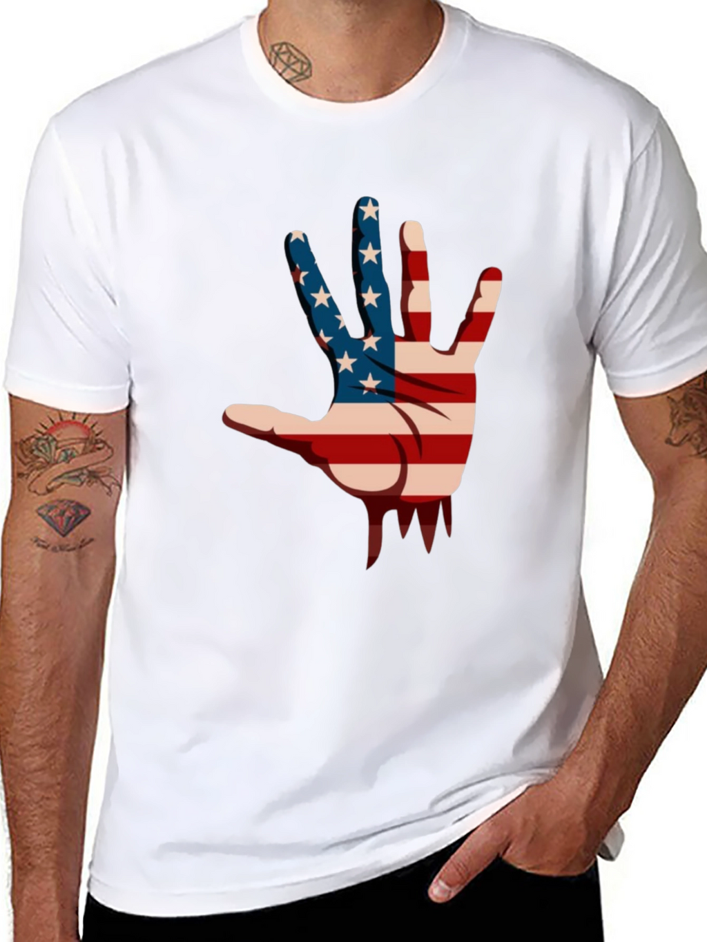 American Flag Hand Graphic Black T-Shirt