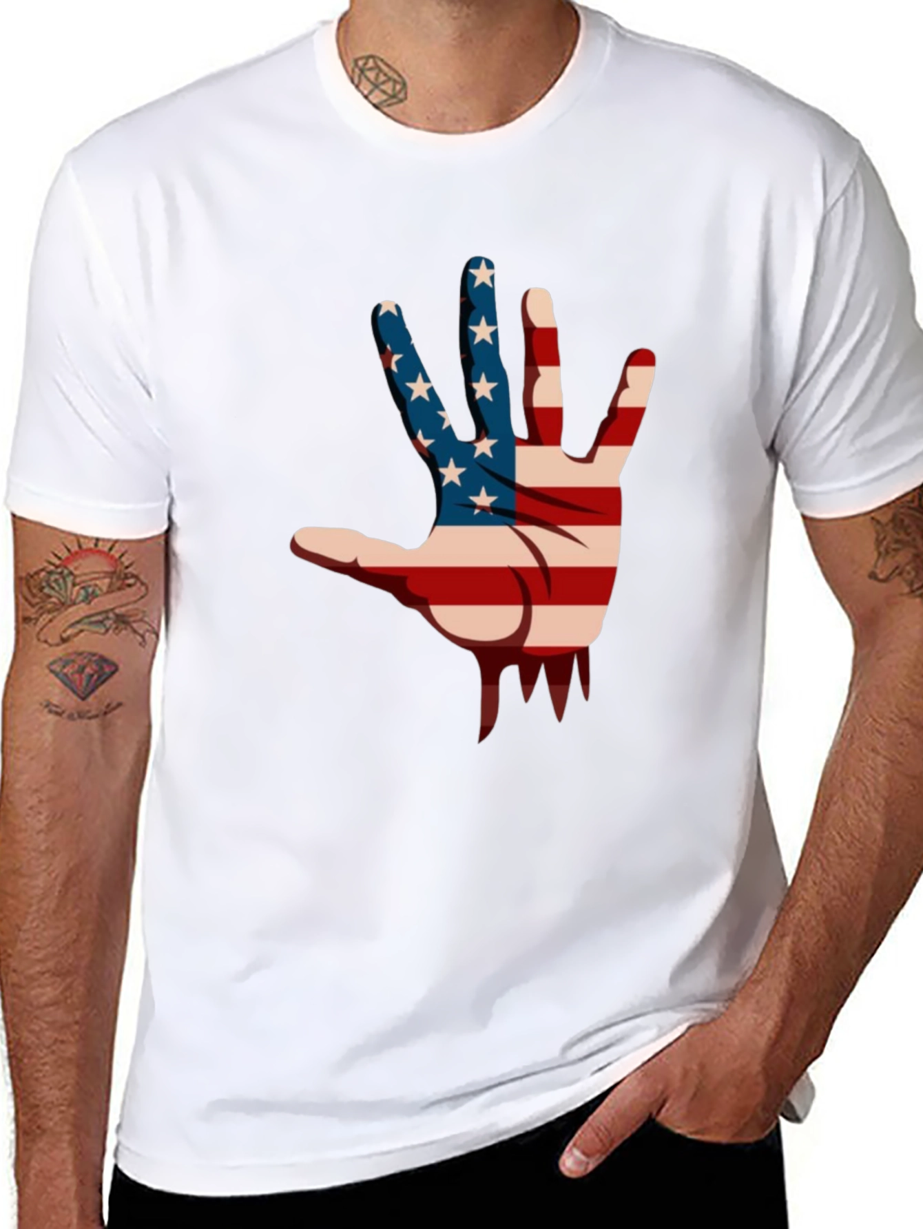 American Flag Hand Graphic Black T-Shirt