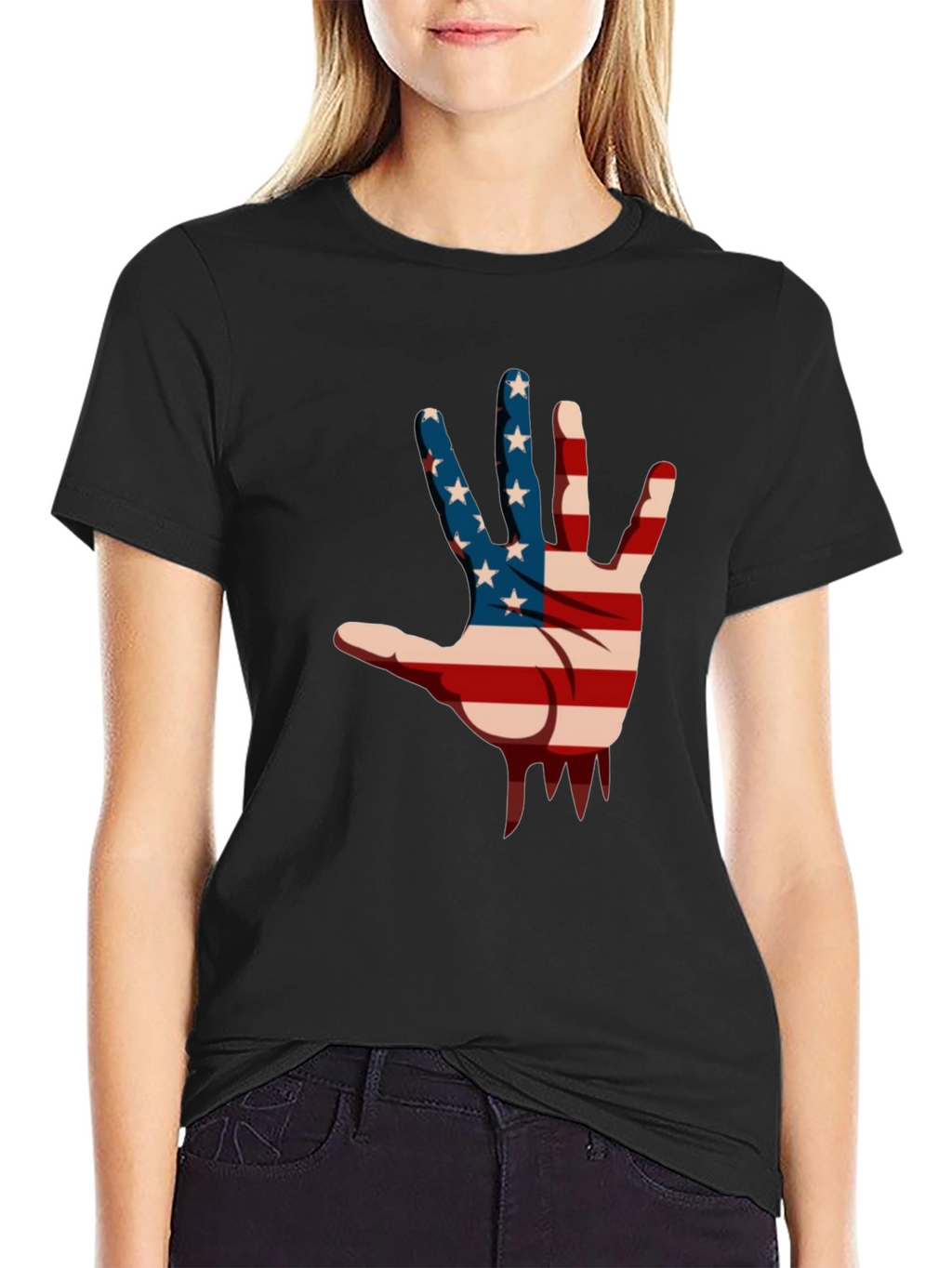 American Flag Hand Graphic Black T-Shirt