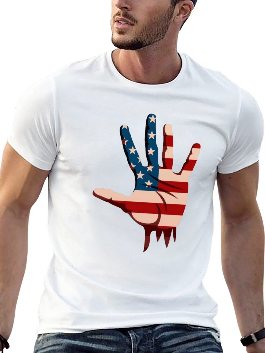 American Flag Hand Graphic Black T-Shirt