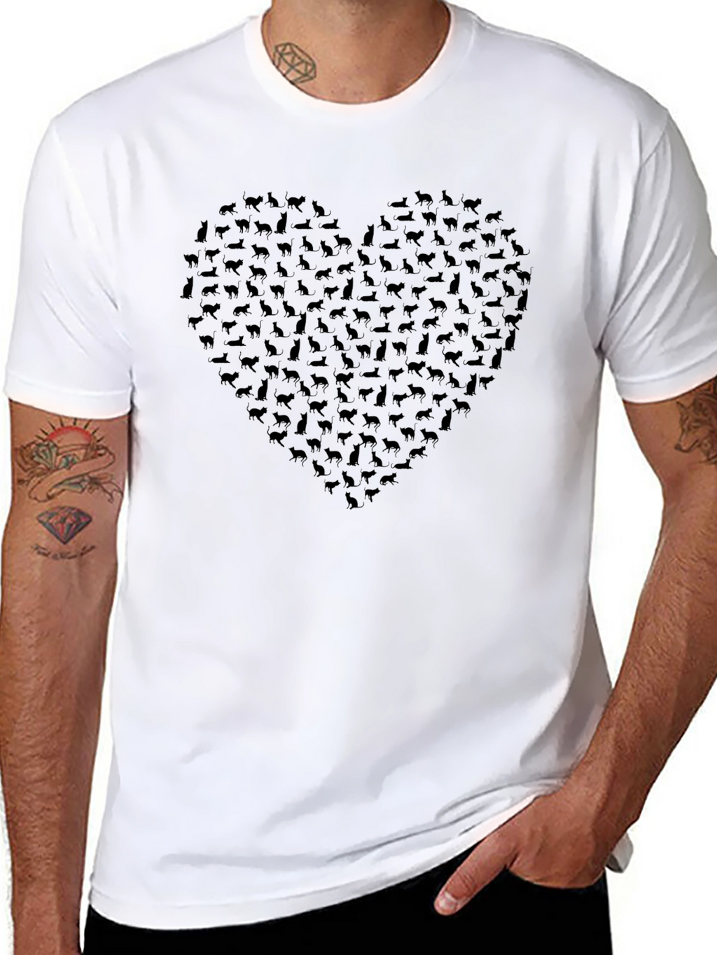 Heart of Cats Graphic Tee - Black Cotton T-Shirt