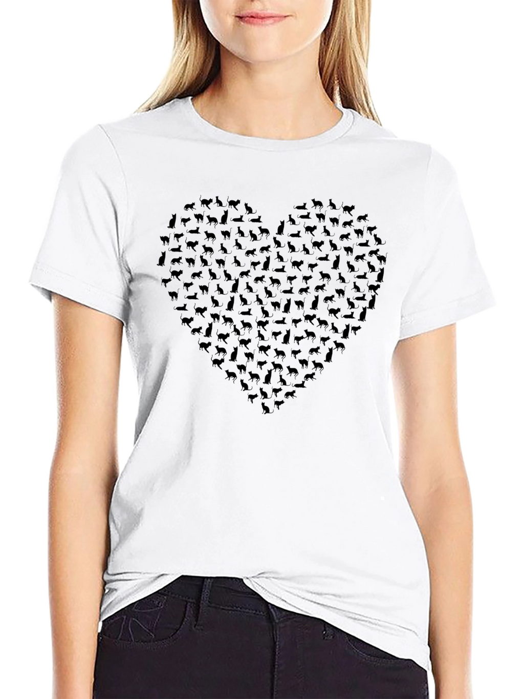 Heart of Cats Graphic Tee - Black Cotton T-Shirt