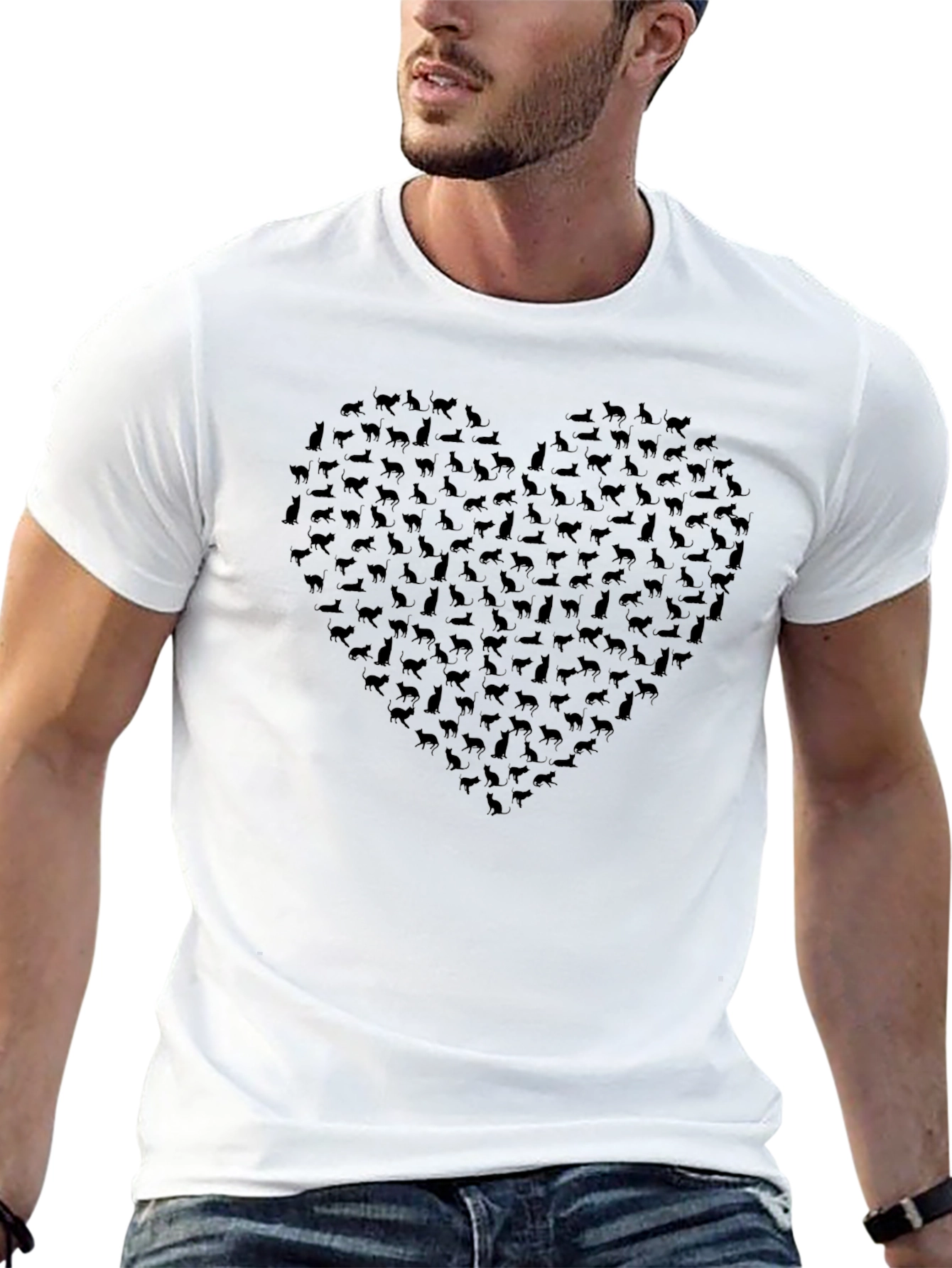 Heart of Cats Graphic Tee - Black Cotton T-Shirt