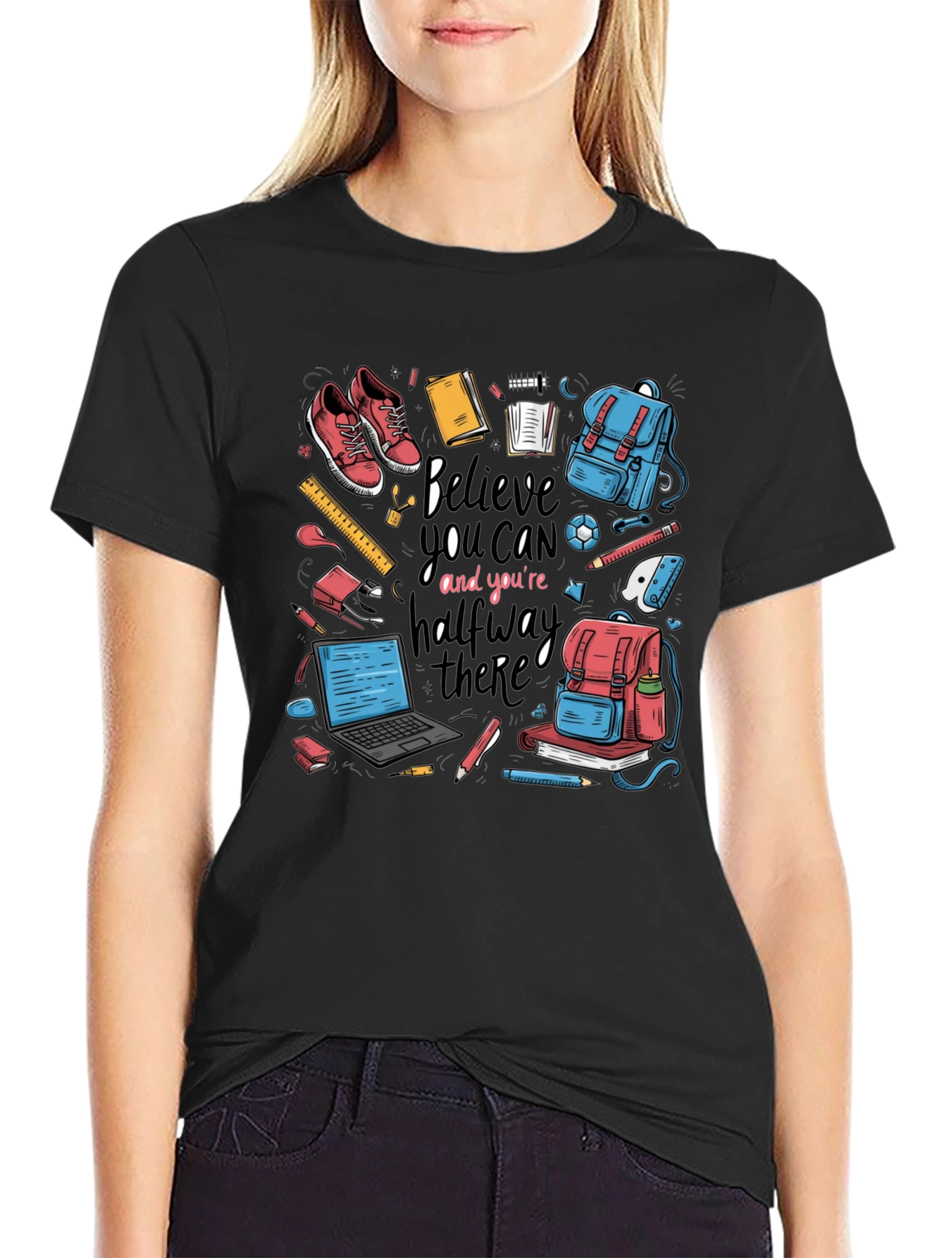 Believe You Can T-Shirt Back to School Black Cotton Tee