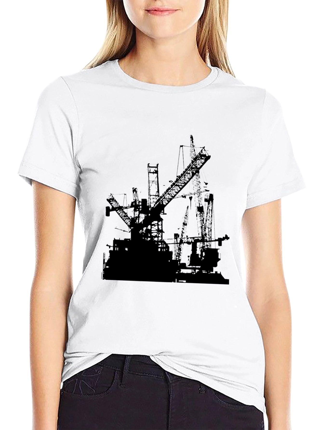 Black Crane Print Tee - Unique Design