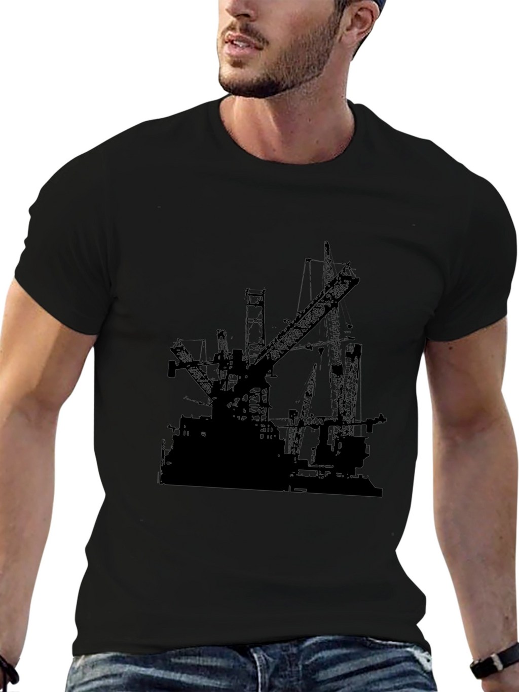 Black Crane Print Tee - Unique Design