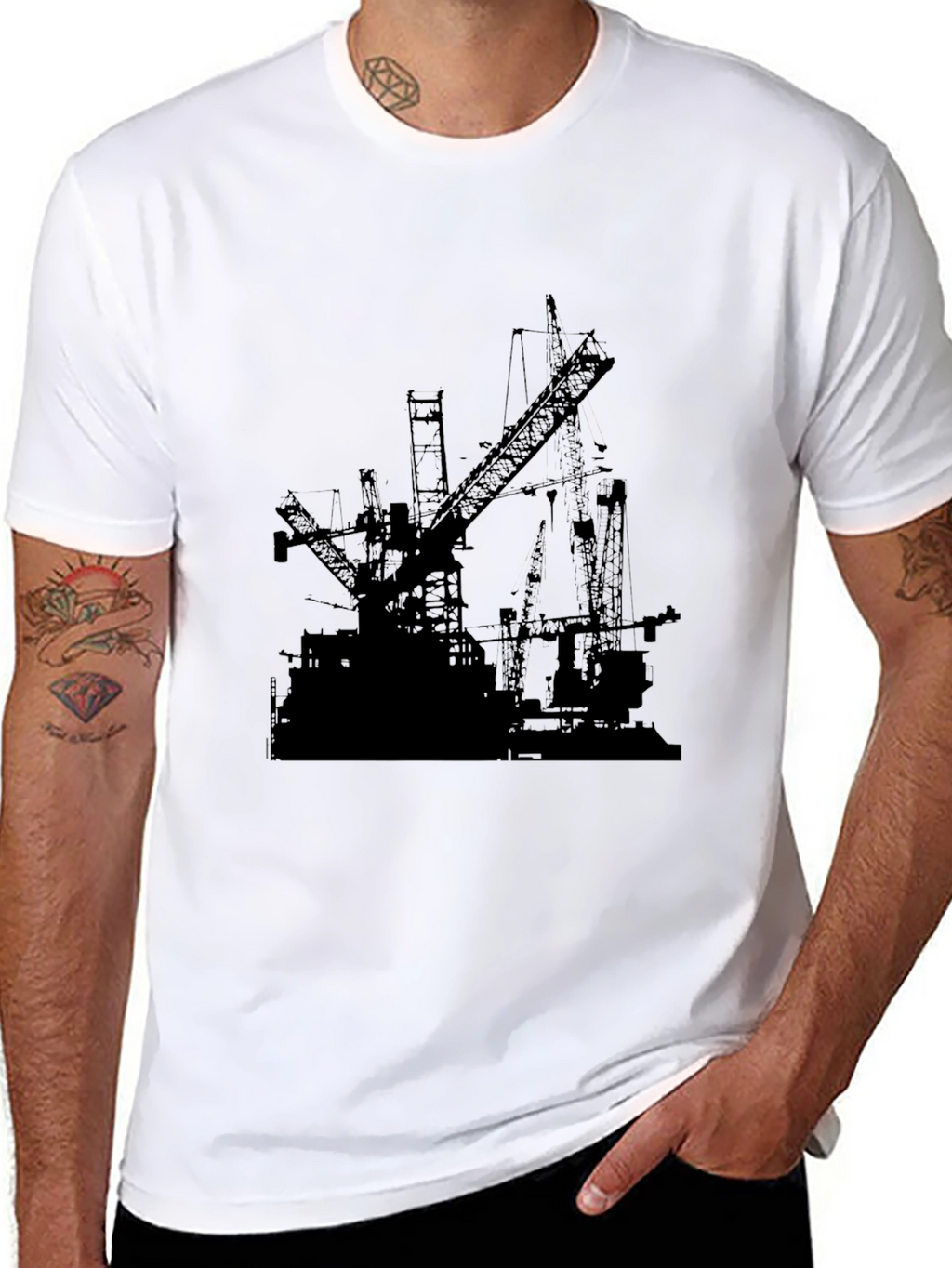 Black Crane Print Tee - Unique Design