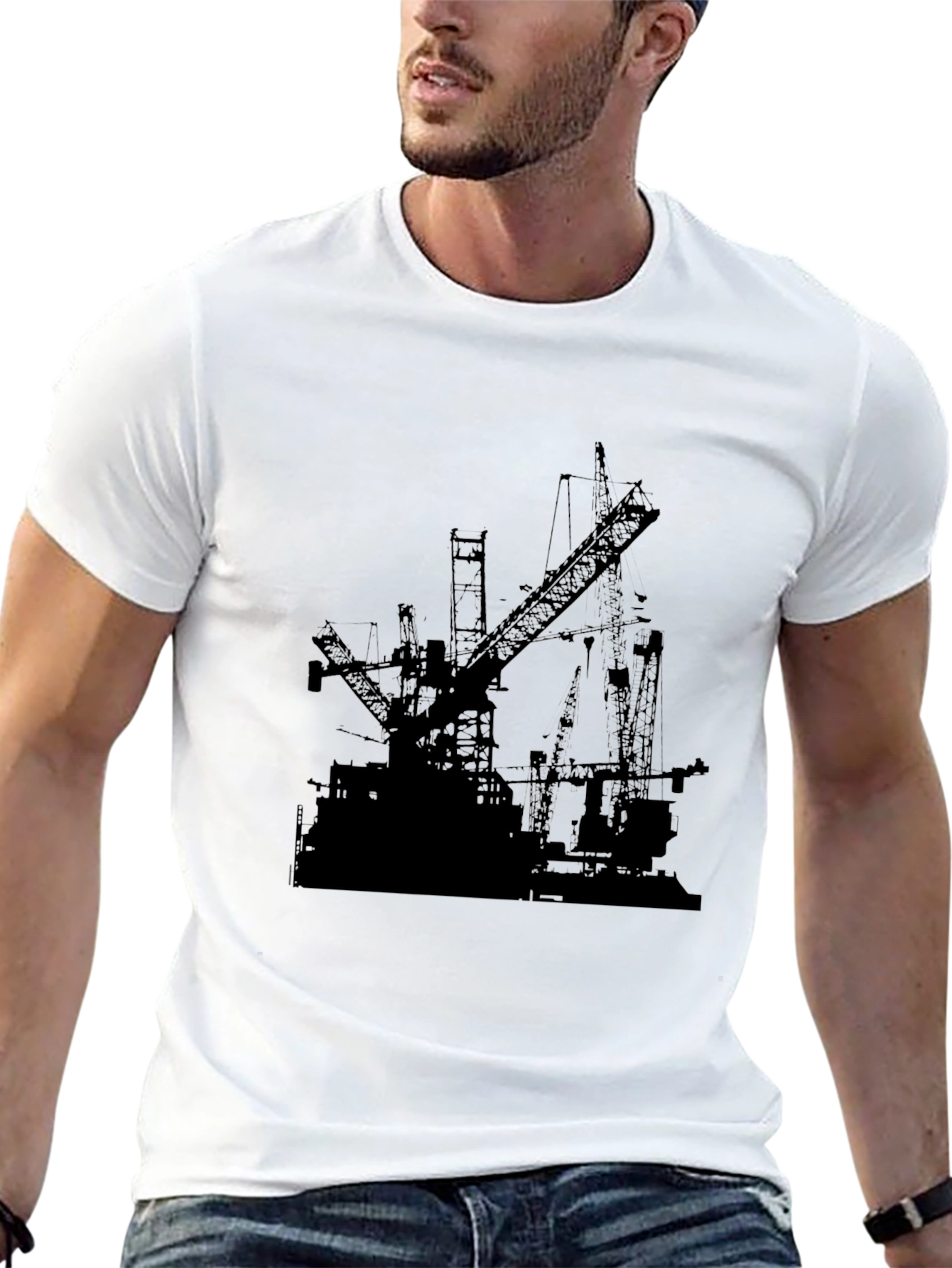 Black Crane Print Tee - Unique Design