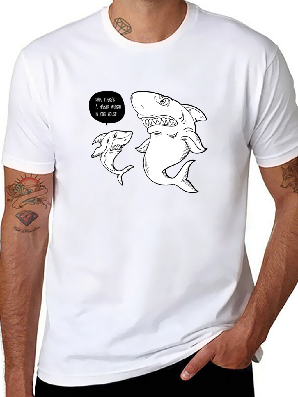 Funny Shark Graphic Print Black T-Shirt