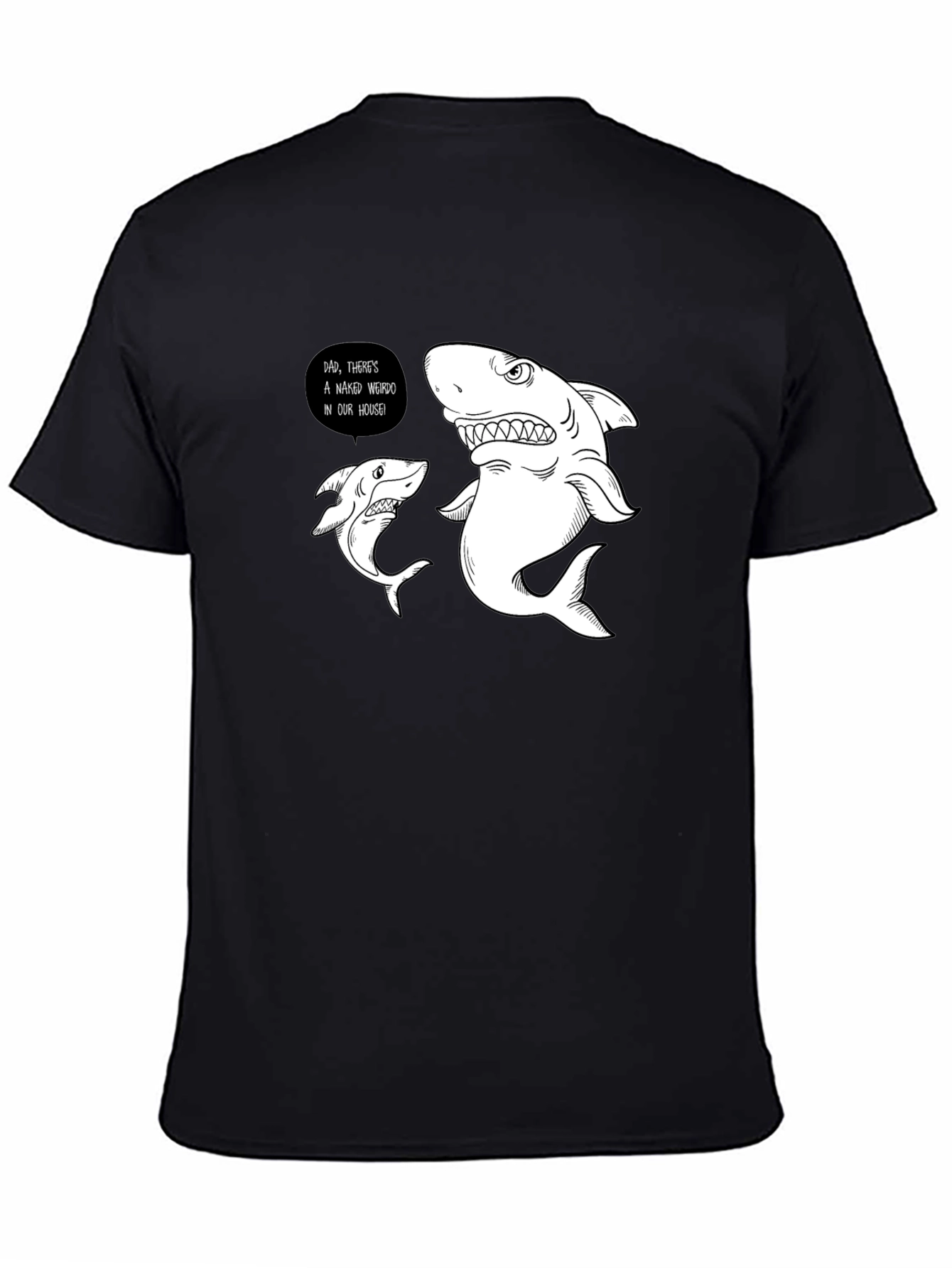 Funny Shark Graphic Print Black T-Shirt