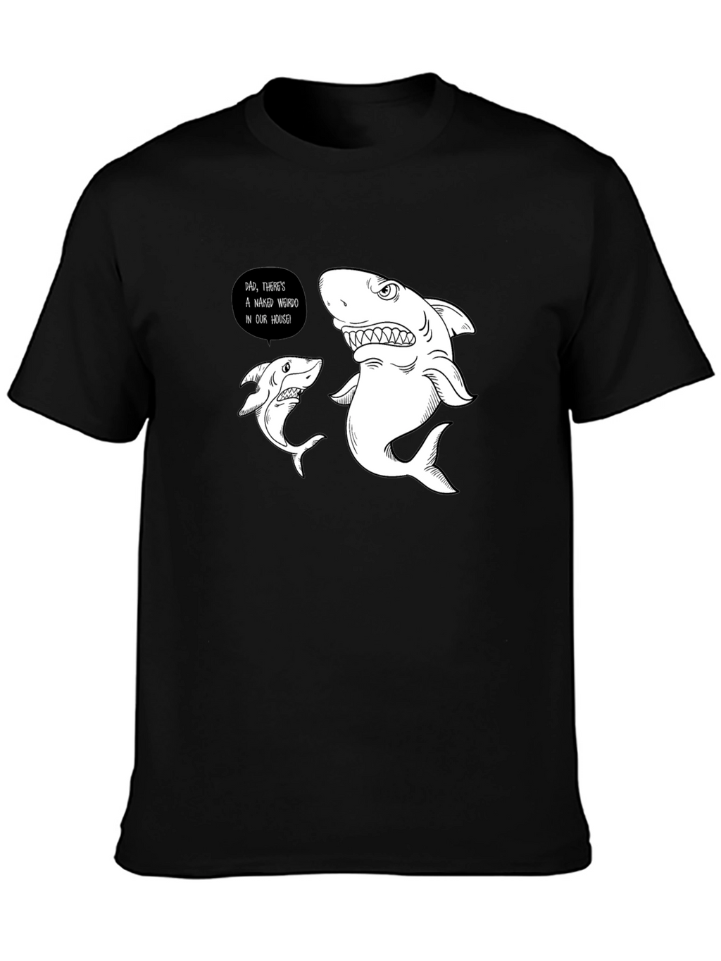 Funny Shark Graphic Print Black T-Shirt
