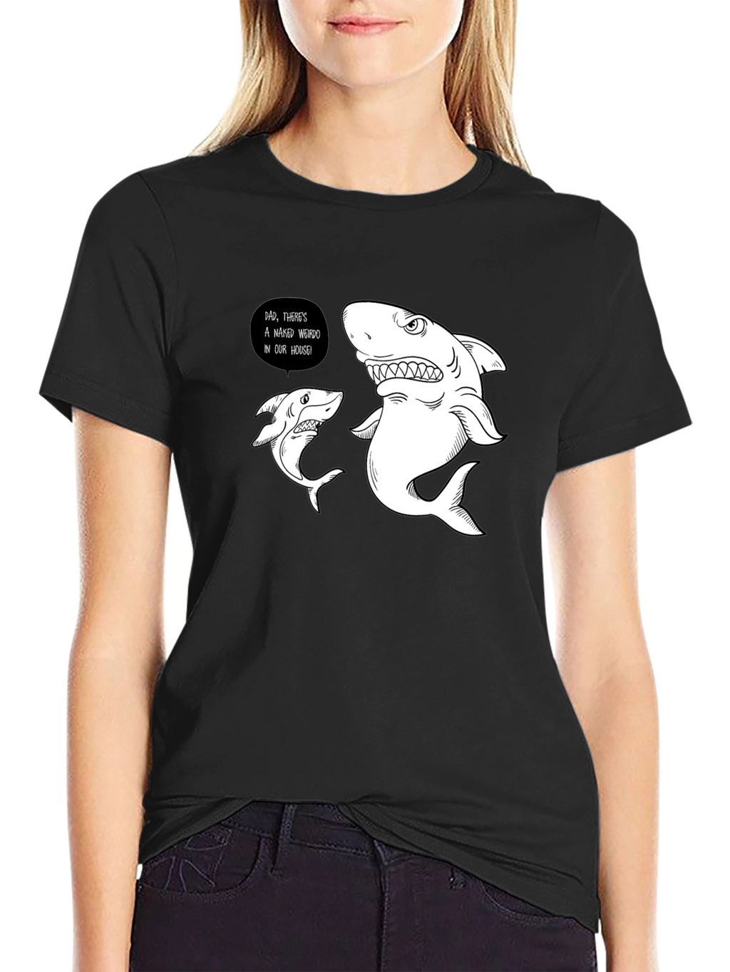Funny Shark Graphic Print Black T-Shirt