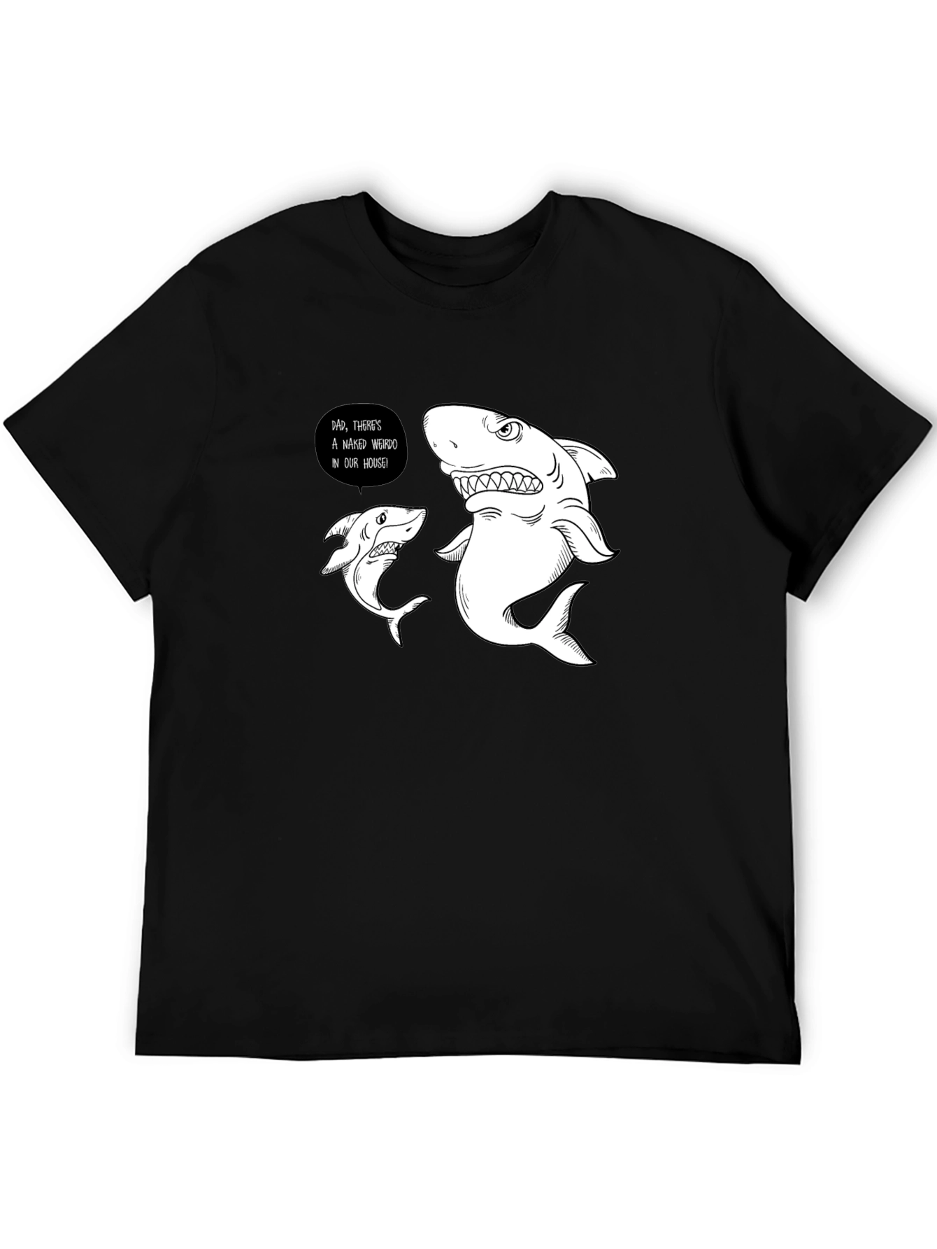 Funny Shark Graphic Print Black T-Shirt