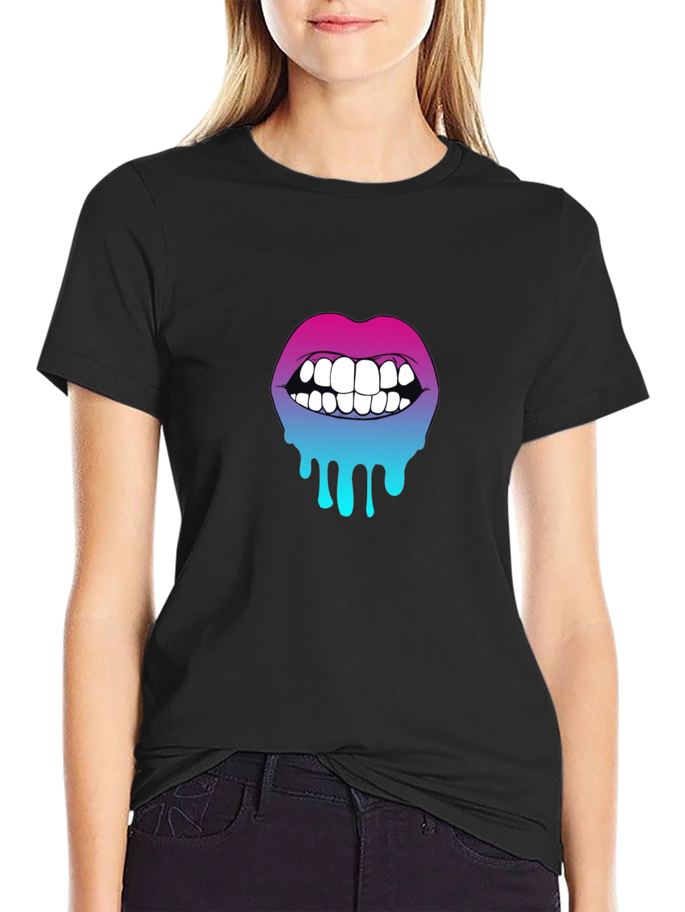 Gradient Dripping Lips Graphic Tee - Trendy & Unique