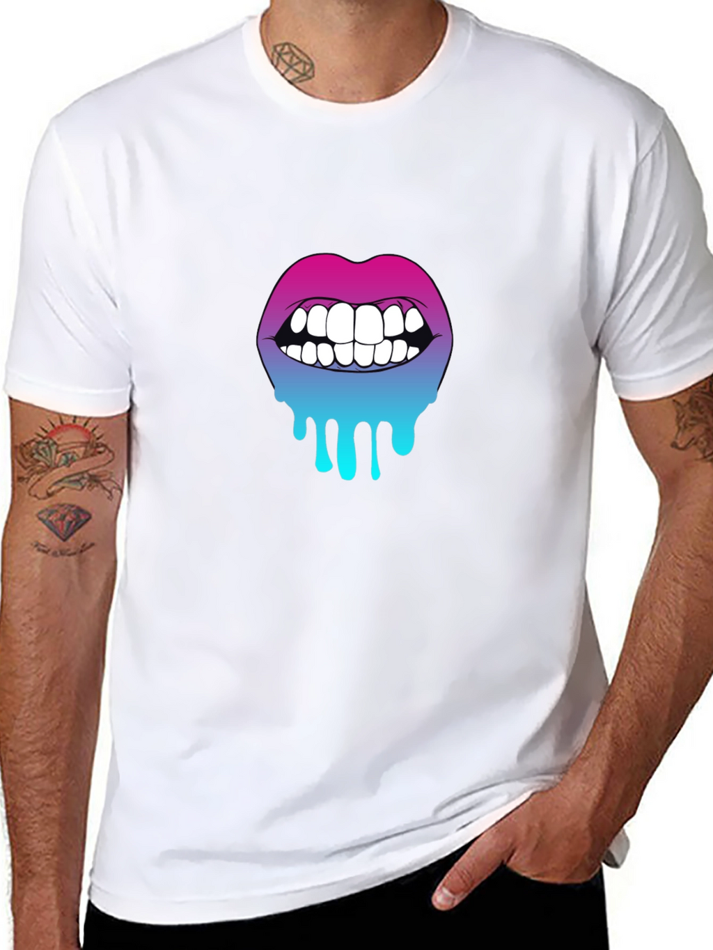 Gradient Dripping Lips Graphic Tee - Trendy & Unique