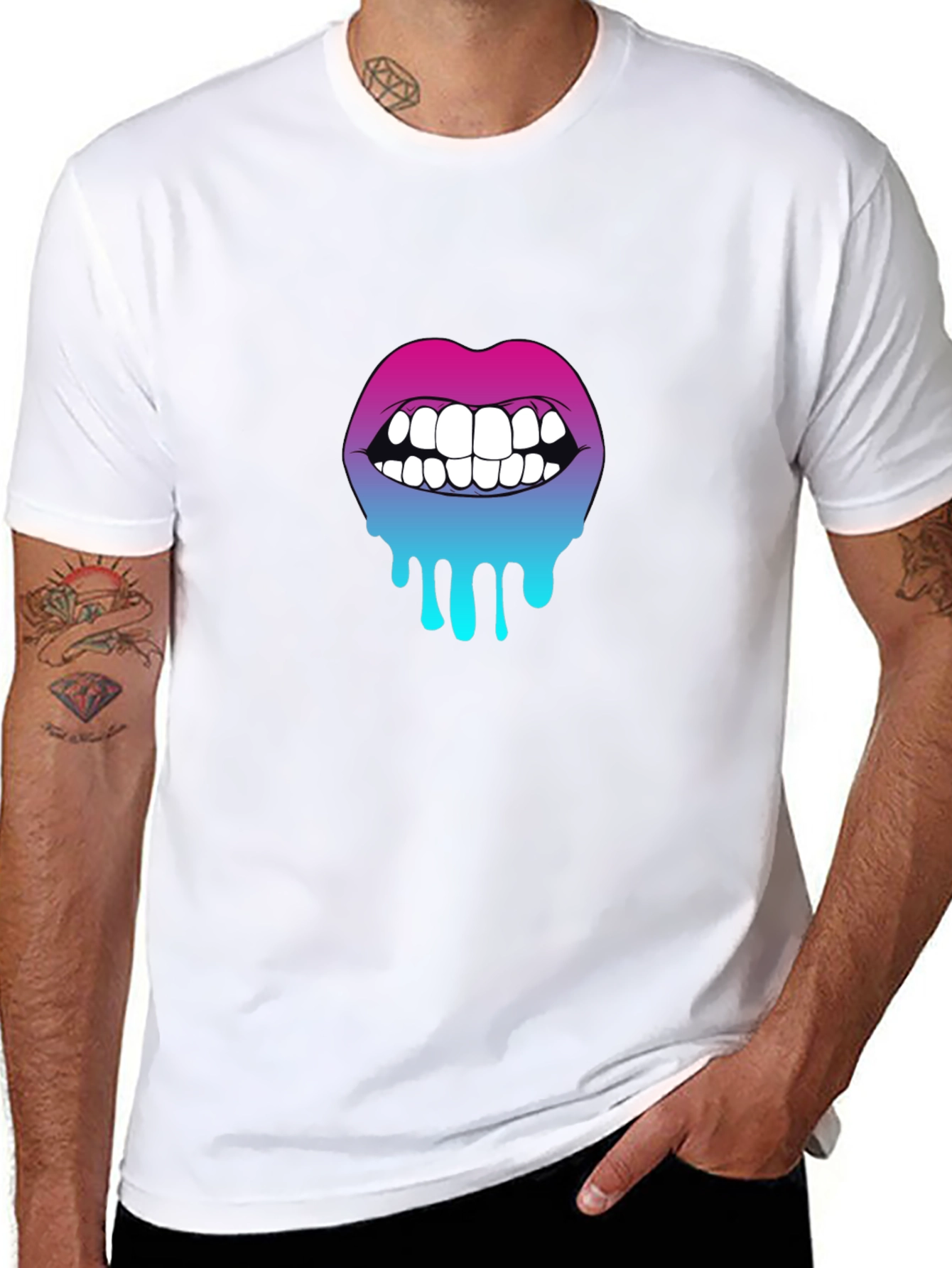 Gradient Dripping Lips Graphic Tee - Trendy & Unique