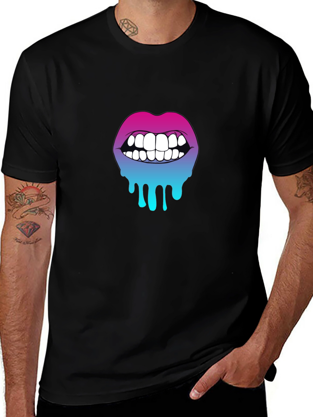 Gradient Dripping Lips Graphic Tee - Trendy & Unique