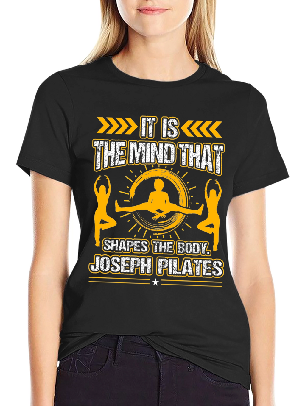 Pilates Mind Shapes Body Black Graphic Tee