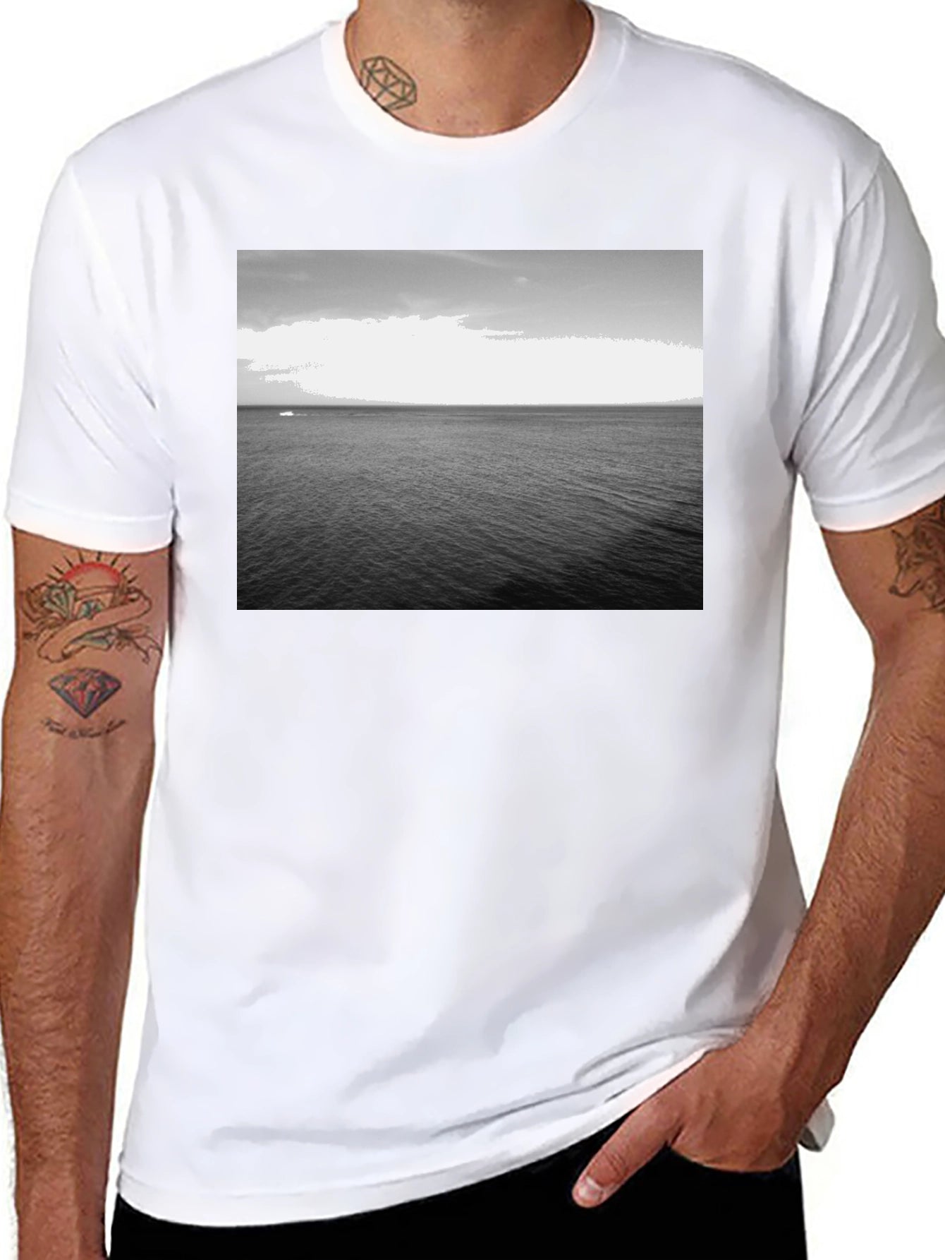 Monochrome Ocean Graphic Tee - Classic Black