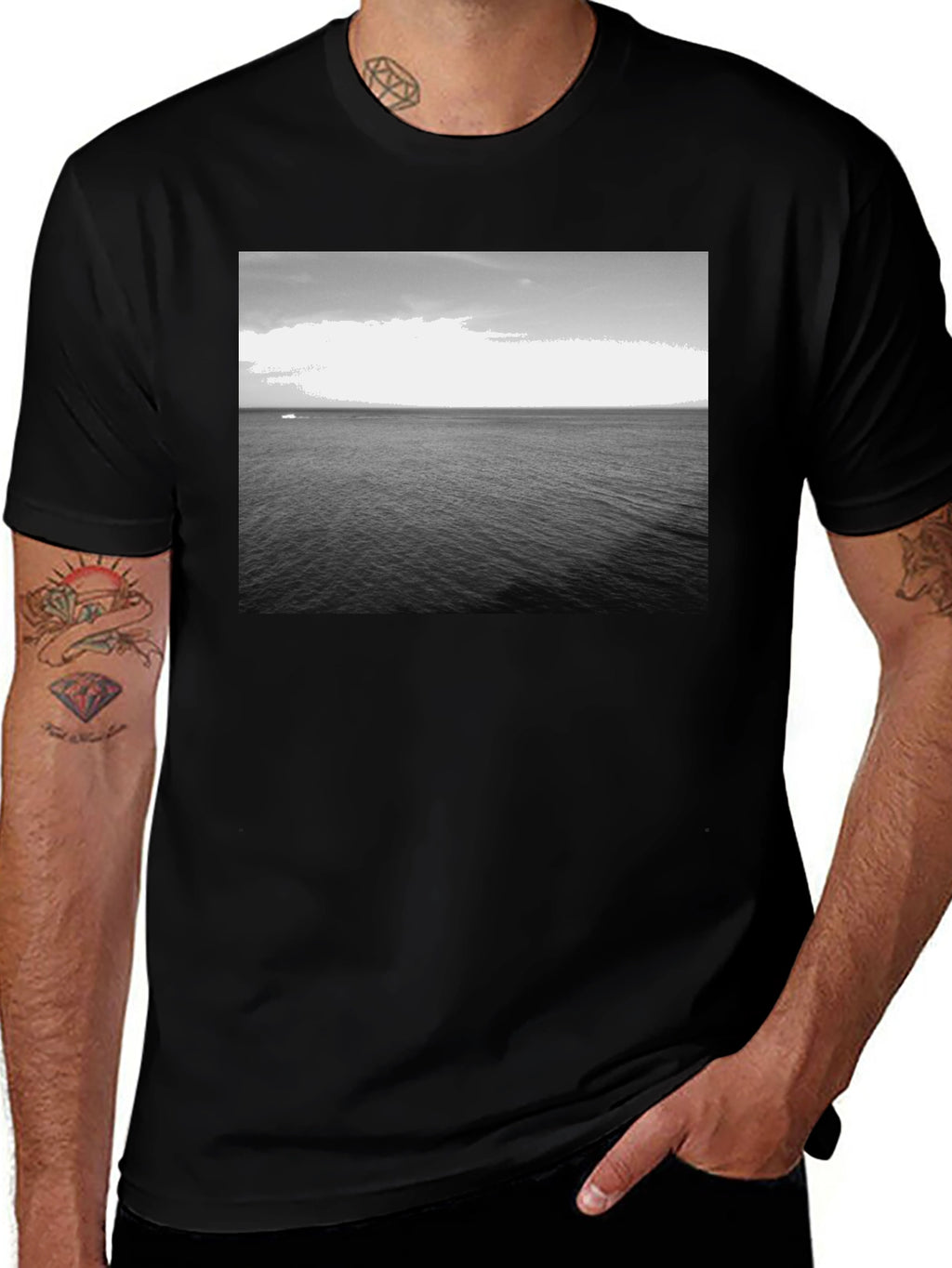 Monochrome Ocean Graphic Tee - Classic Black