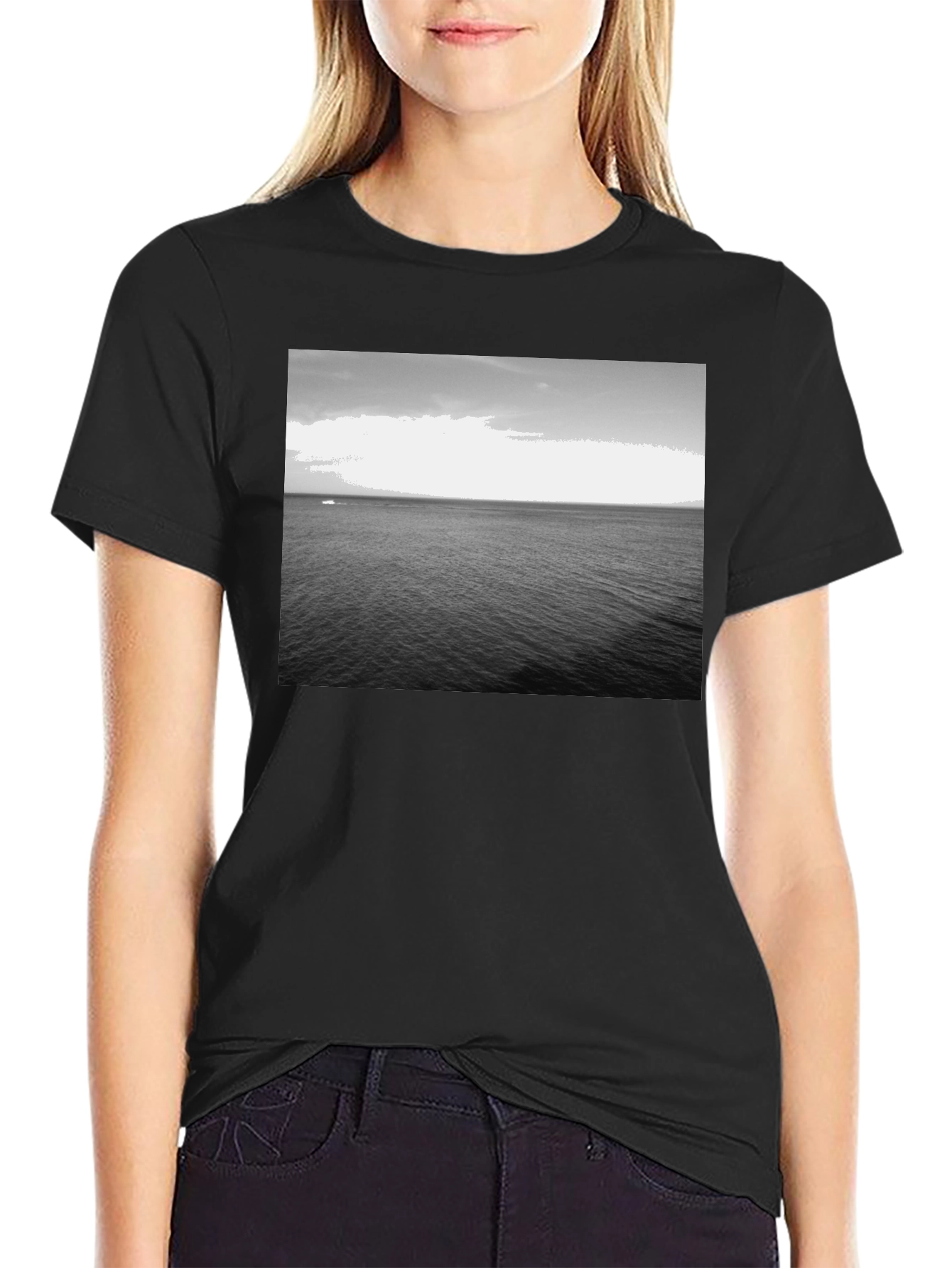 Monochrome Ocean Graphic Tee - Classic Black