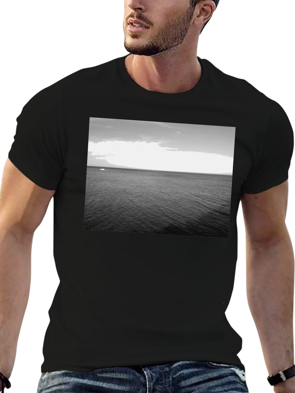 Monochrome Ocean Graphic Tee - Classic Black