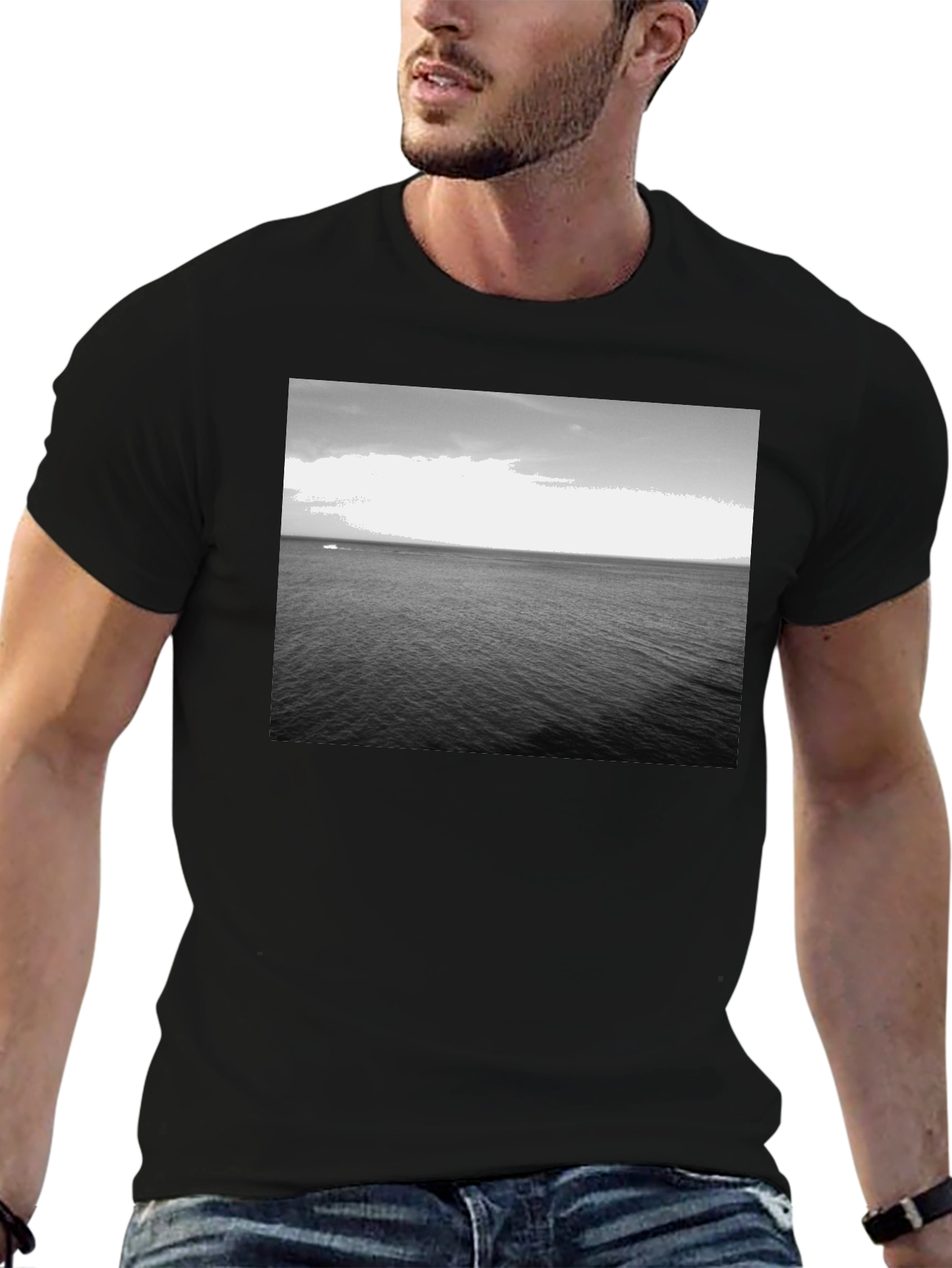 Monochrome Ocean Graphic Tee - Classic Black