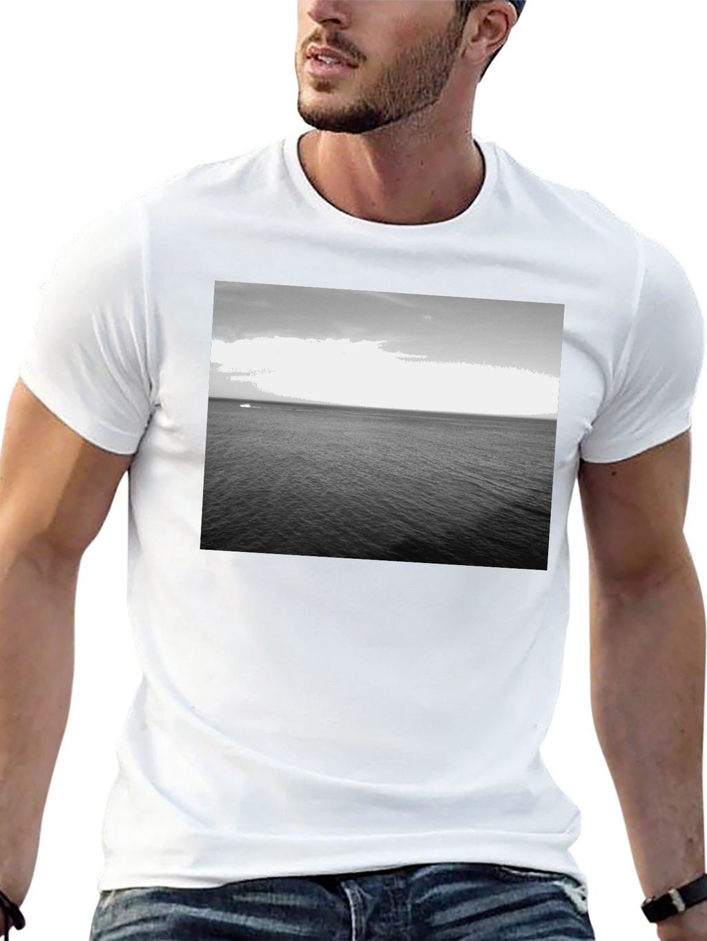 Monochrome Ocean Graphic Tee - Classic Black