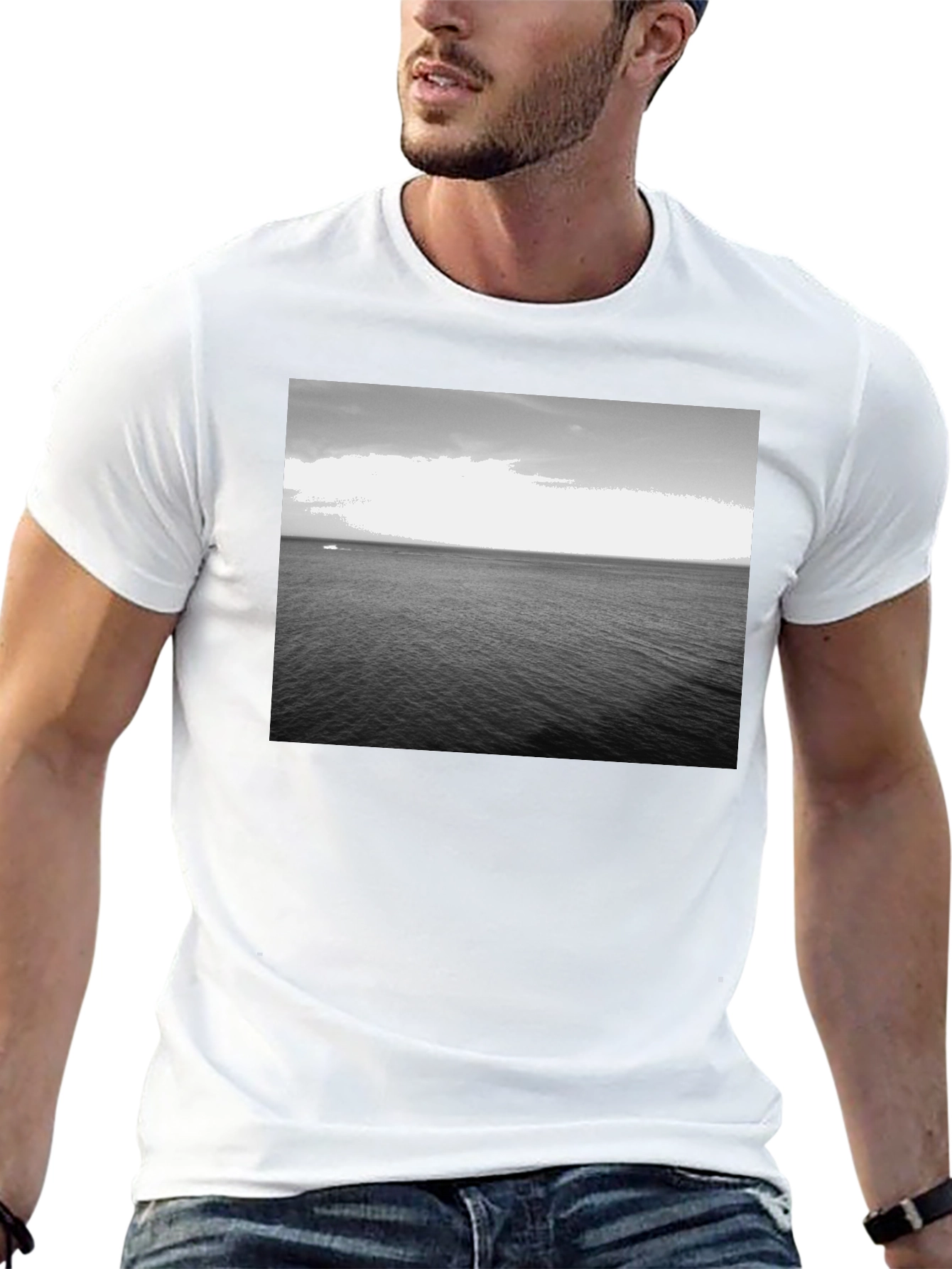 Monochrome Ocean Graphic Tee - Classic Black