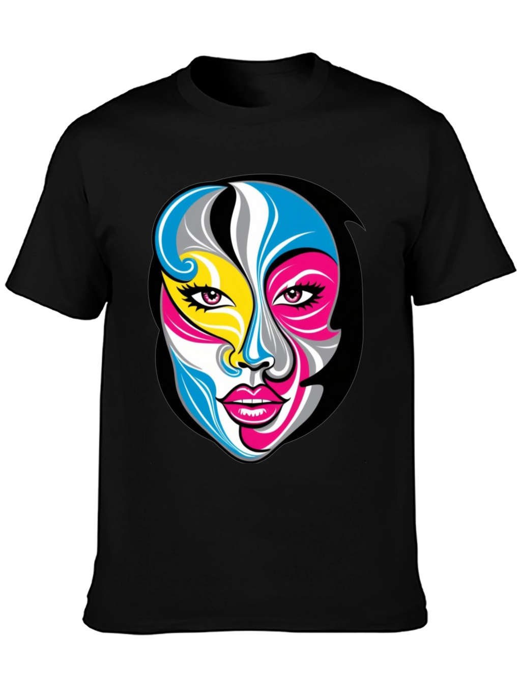 Abstract Face Graphic Tee - Unisex Black T-Shirt