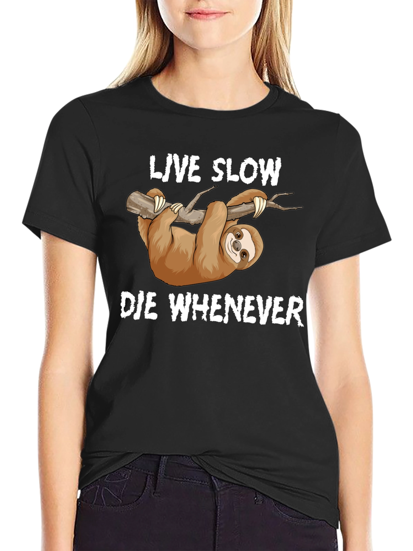 Live Slow Die Whenever Sloth Graphic T-Shirt
