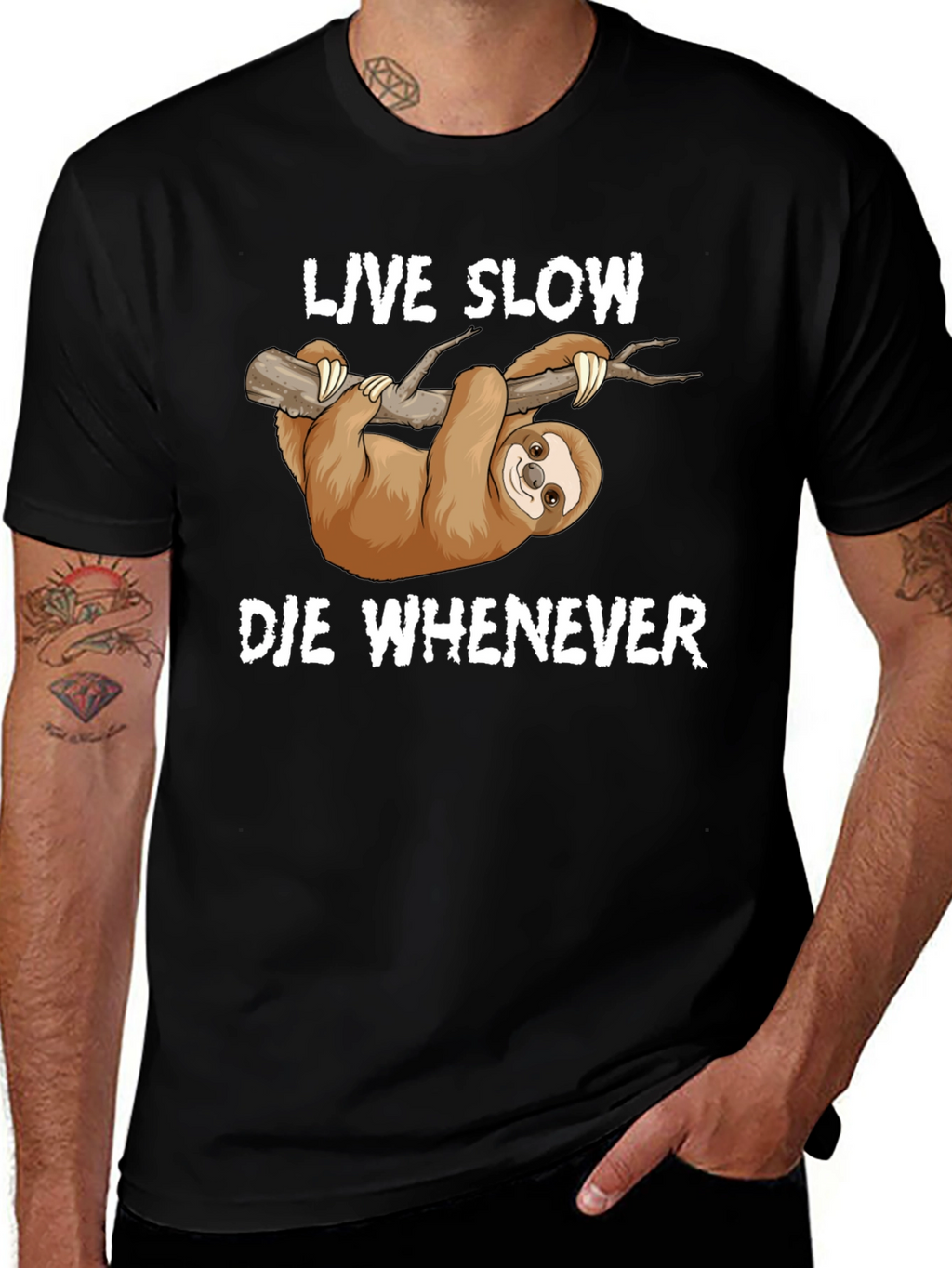 Live Slow Die Whenever Sloth Graphic T-Shirt