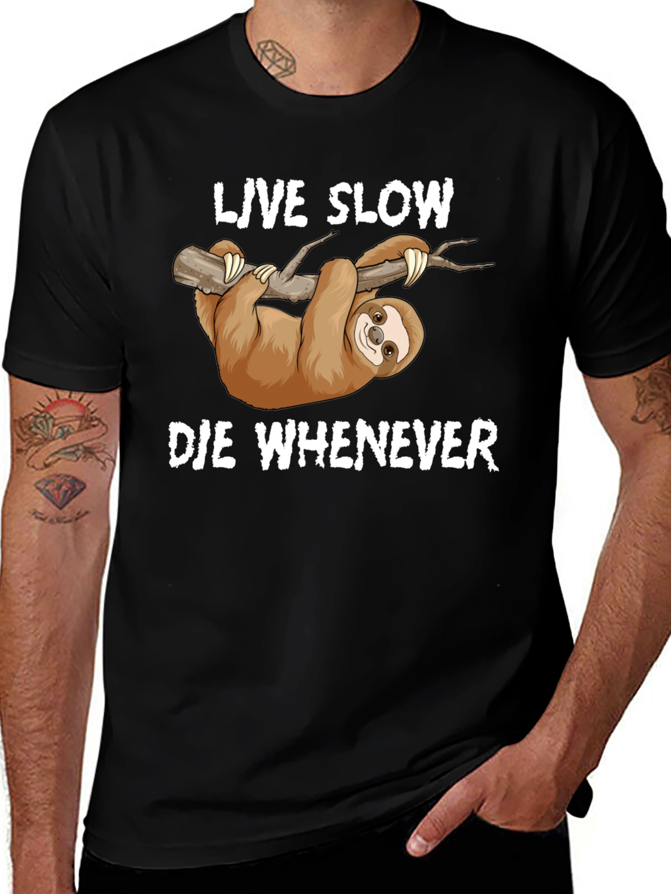 Live Slow Die Whenever Sloth Graphic T-Shirt