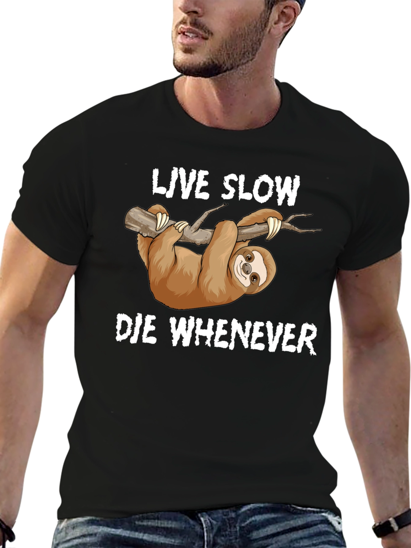 Live Slow Die Whenever Sloth Graphic T-Shirt
