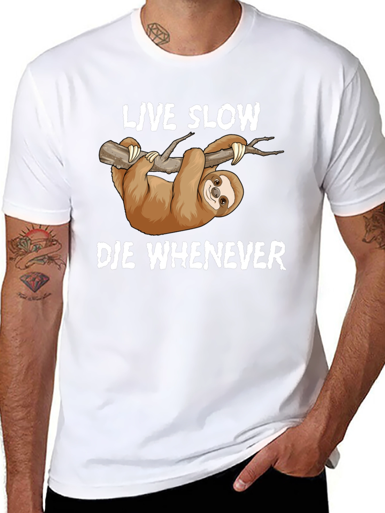 Live Slow Die Whenever Sloth Graphic T-Shirt
